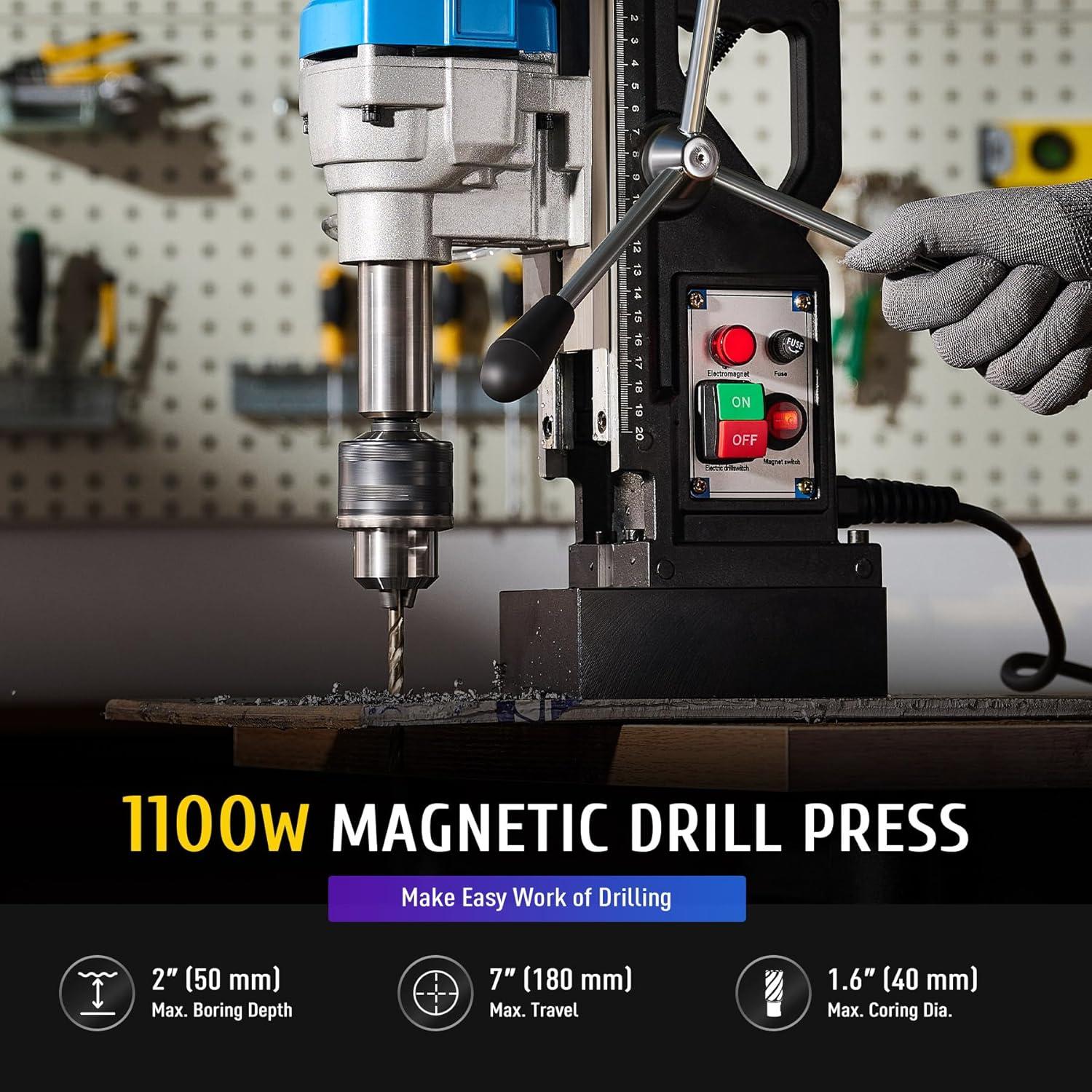 Prensa de Taladro Magnético ZELCAN 1100W 1.6" (40 mm) Portátil