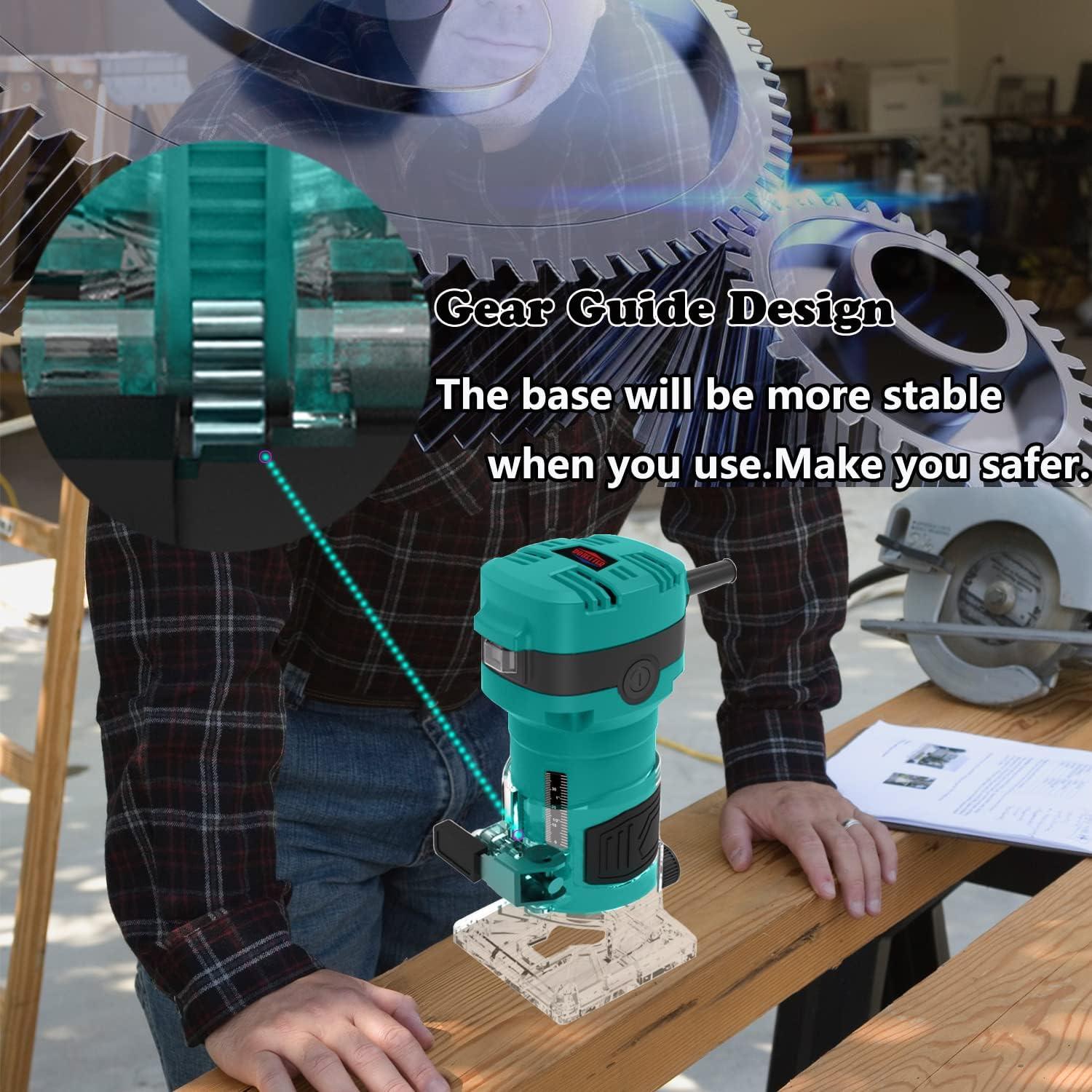 Router Tool For Woodworking, 32000 RPM Compact Palm Wood Routers, Trim Router with 6 Wood Bits, 1/4" Collets and 8mm/12.7mm Adapter