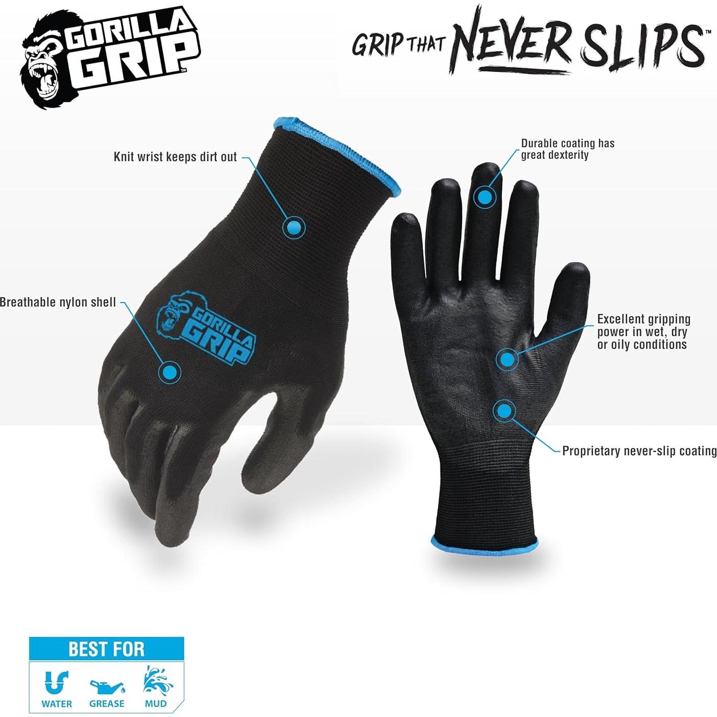 Guantes de trabajo Gorilla Grip 25 pares grandes antideslizantes