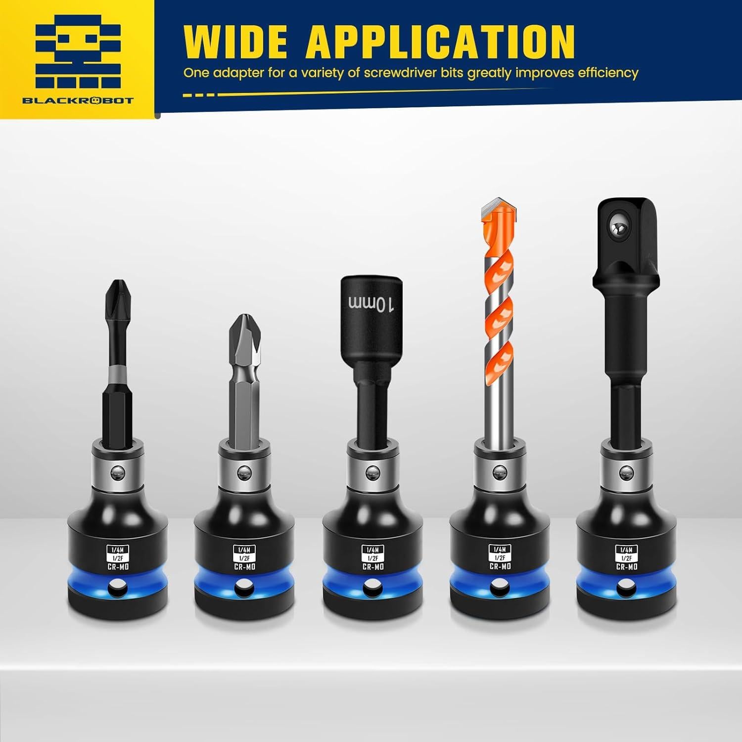 Adaptadores de Socket de Punta BLACKROBOT 1/2 a 1/4 Pulgadas