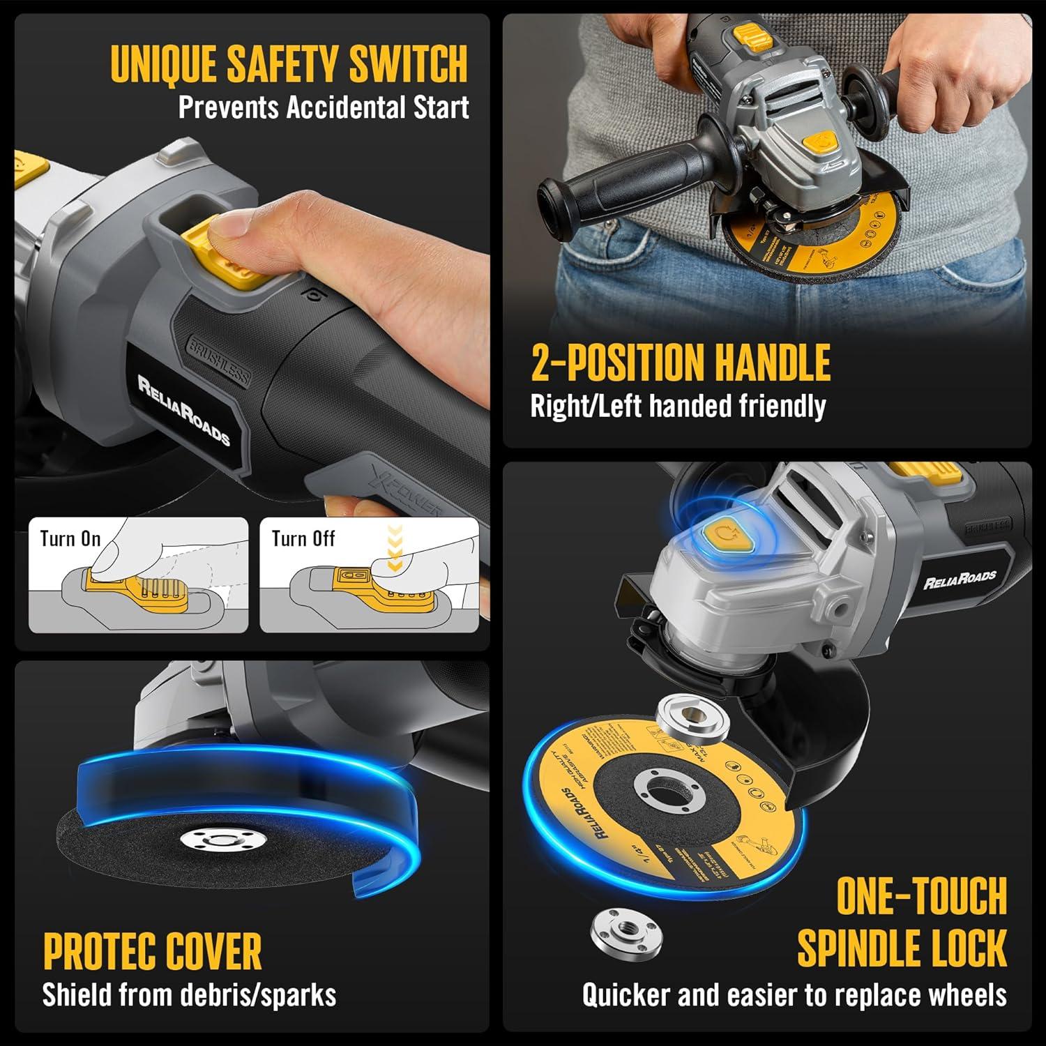 Amoladora Angular Inalámbrica ReliaRoads 20V 4-1/2" 8000RPM