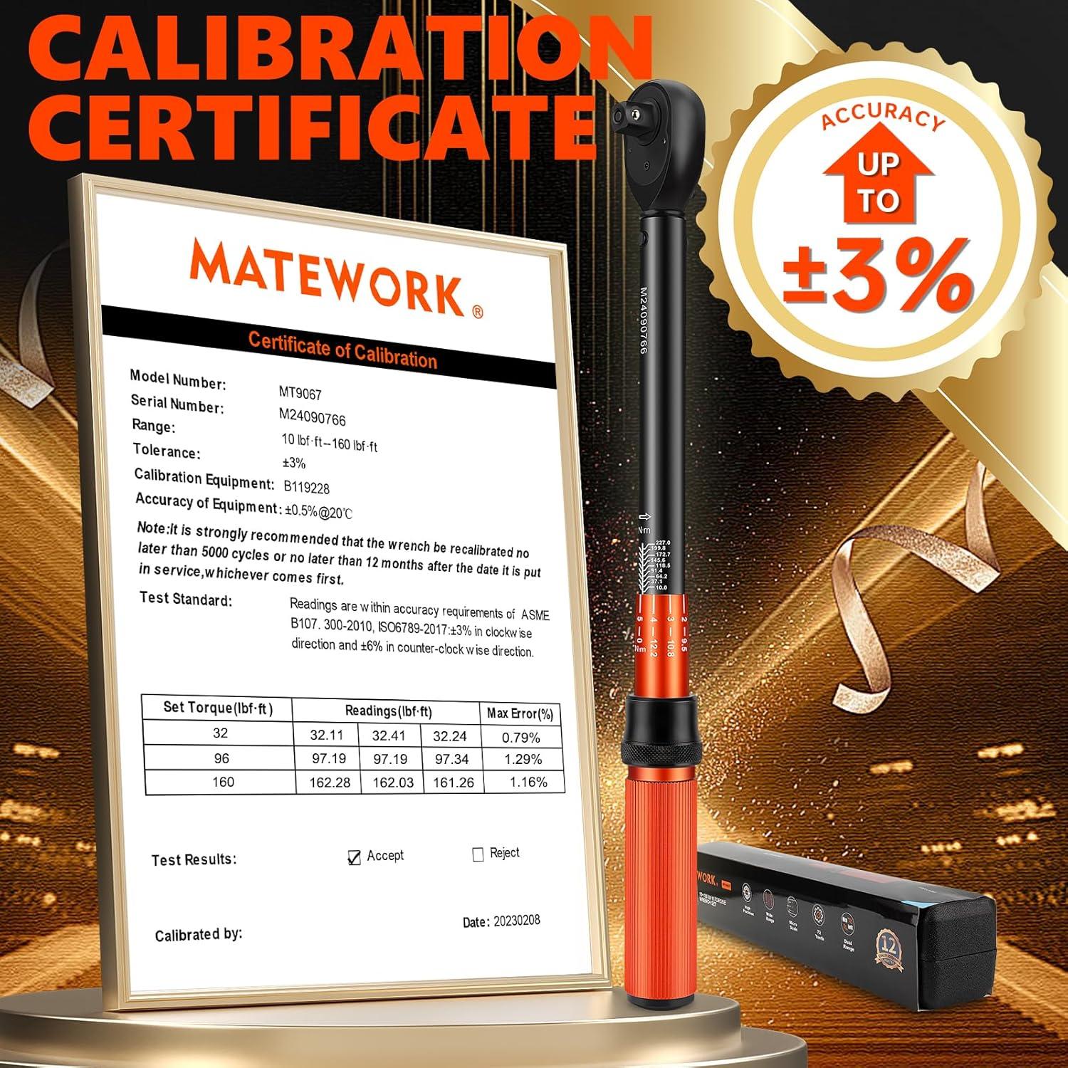 Llave de Torque de Click 1/2" Matework 10-160 ft.lb (13.56-217.73 Nm)