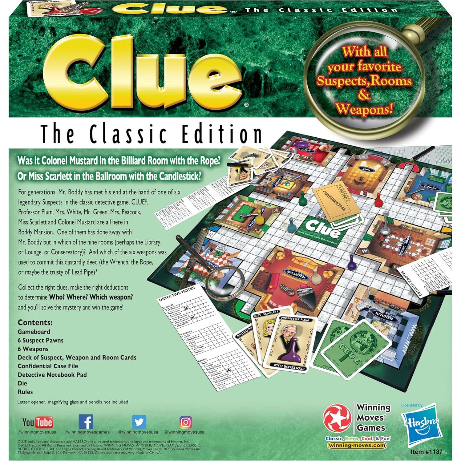 Juego Clue Clásico Winning Moves para 3 a 6 Jugadores