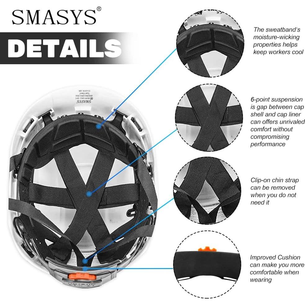 Casco de Seguridad SMASYS ABS Ajustable con Visera Blanca