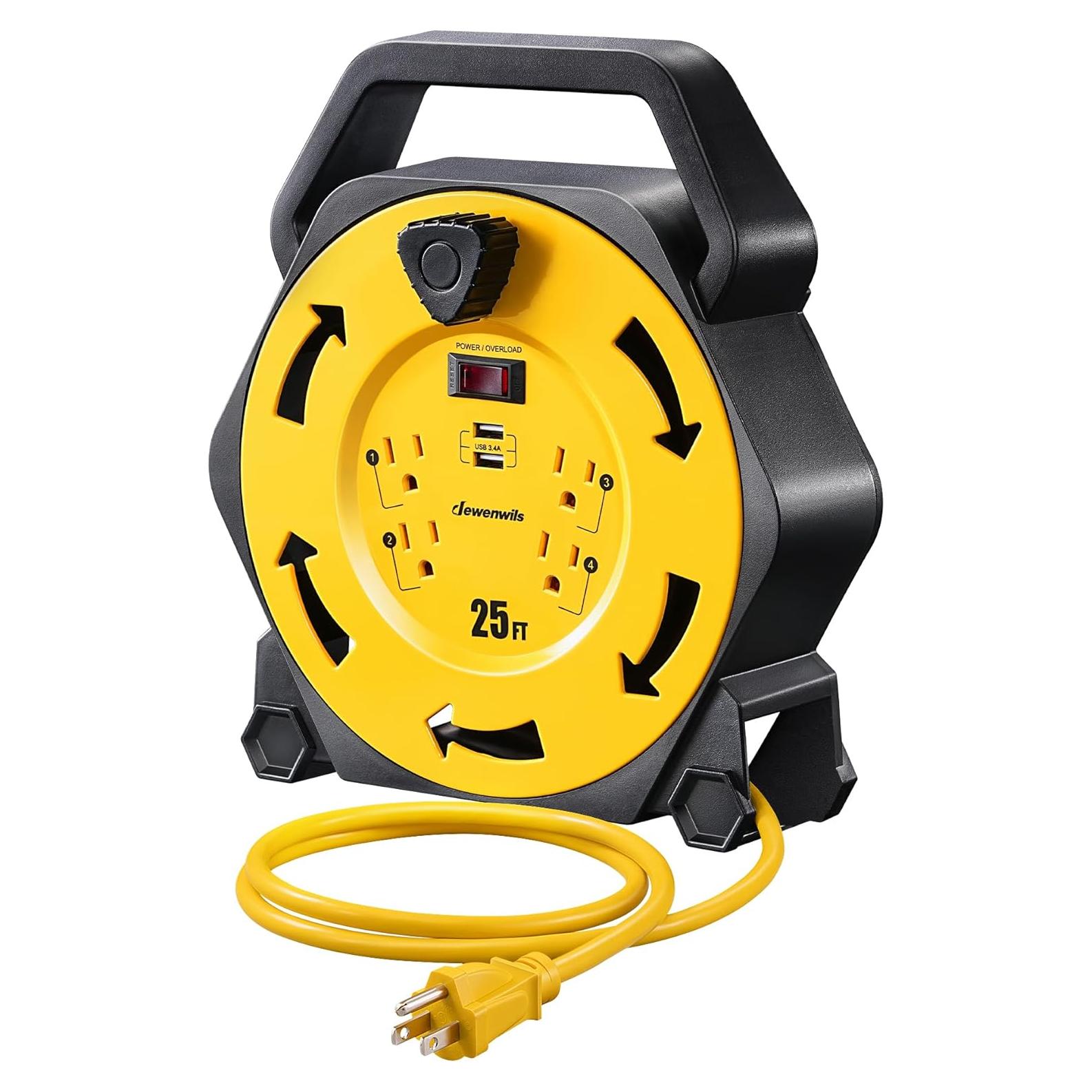 Carrete de Cable DEWENWILS 25FT (7.62m) 4 Salidas y 2 USB