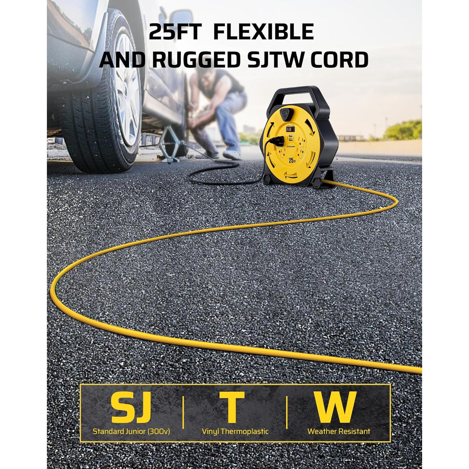 Carrete de Cable DEWENWILS 25FT (7.62m) 4 Salidas y 2 USB