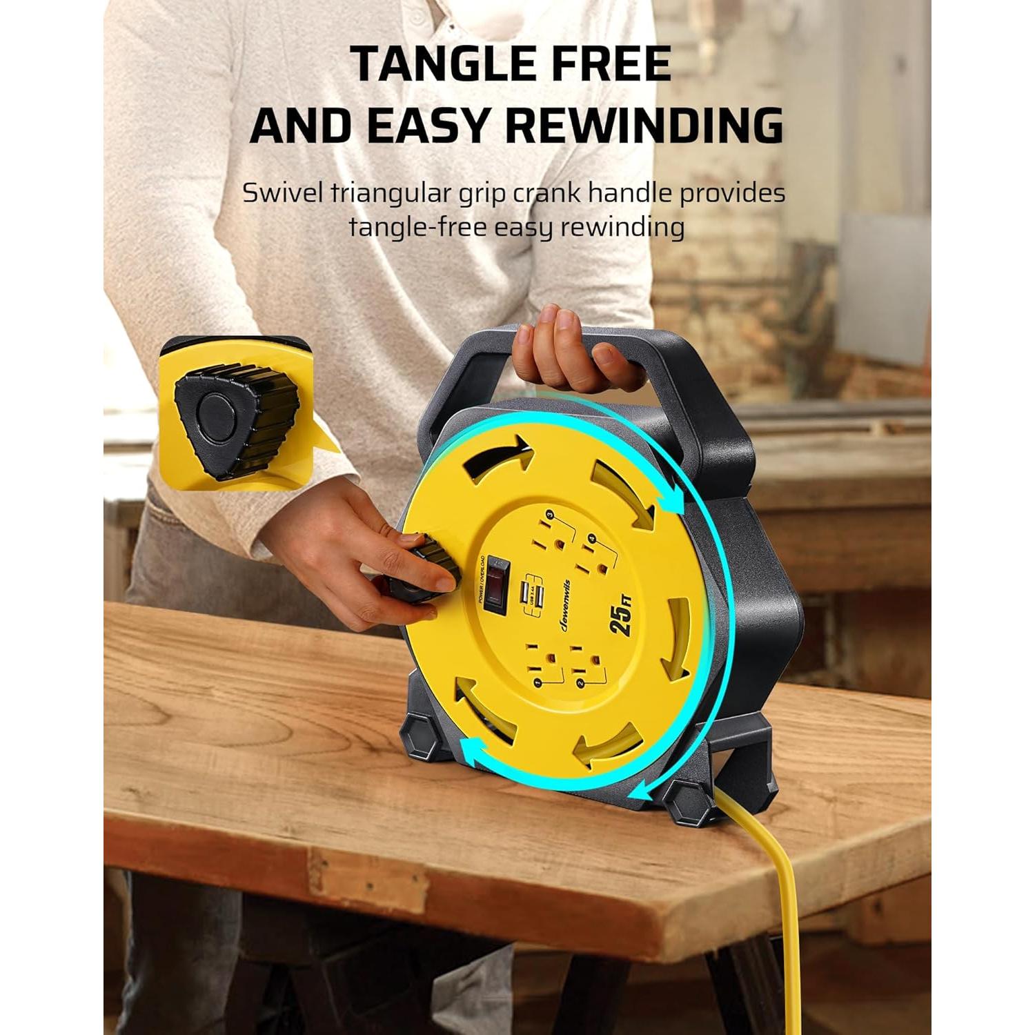 Carrete de Cable DEWENWILS 25FT (7.62m) 4 Salidas y 2 USB