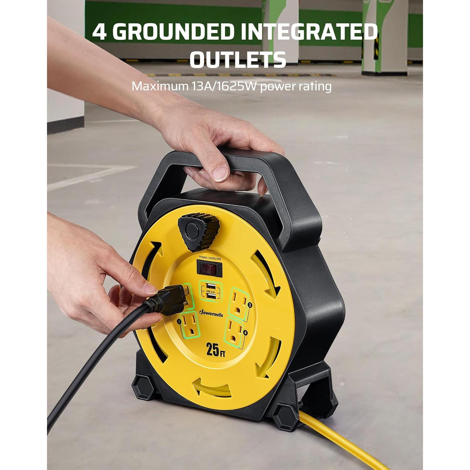 Carrete de Cable DEWENWILS 25FT (7.62m) 4 Salidas y 2 USB