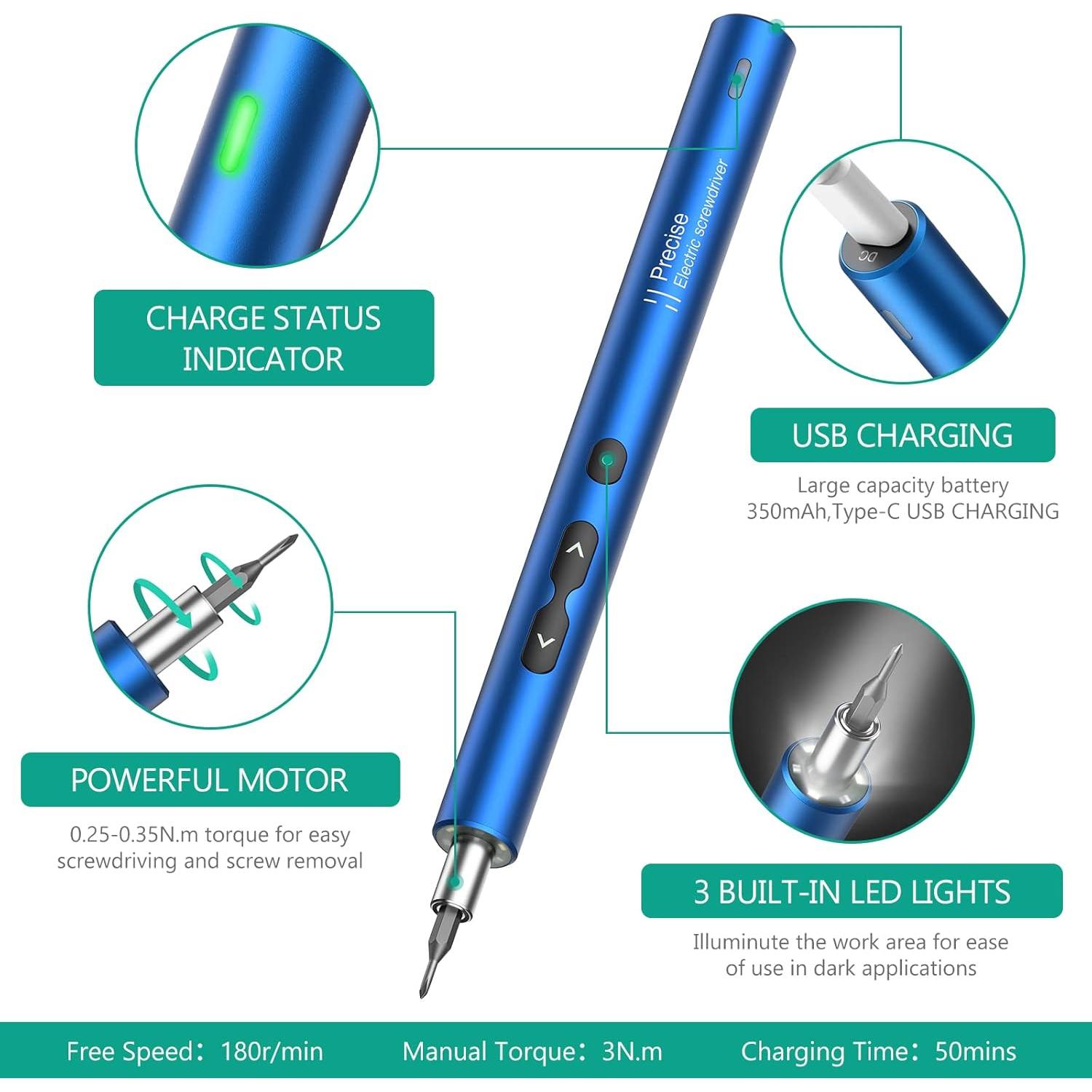 Destornillador Eléctrico ORIA 28 en 1 Recargable USB Tipo-C Azul