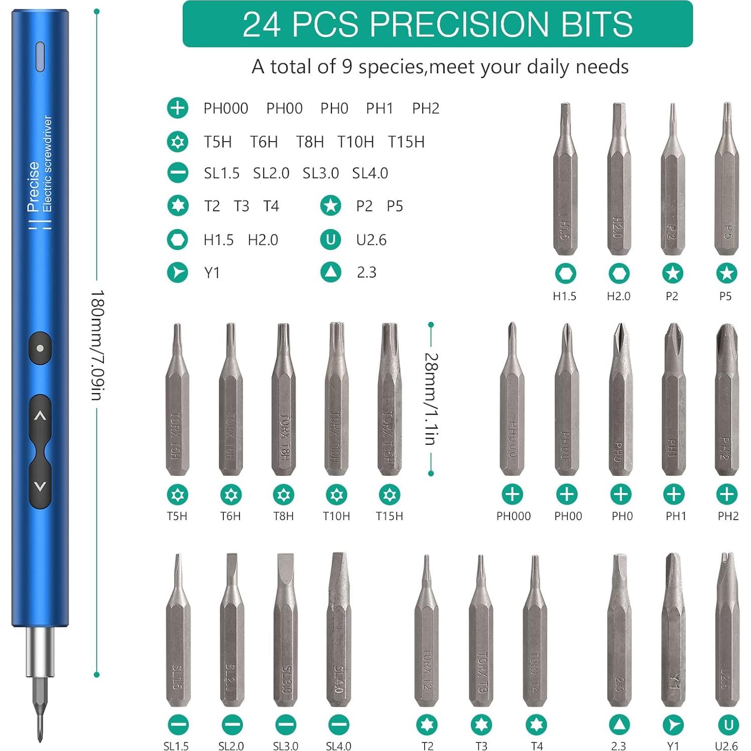 Destornillador Eléctrico ORIA 28 en 1 Recargable USB Tipo-C Azul