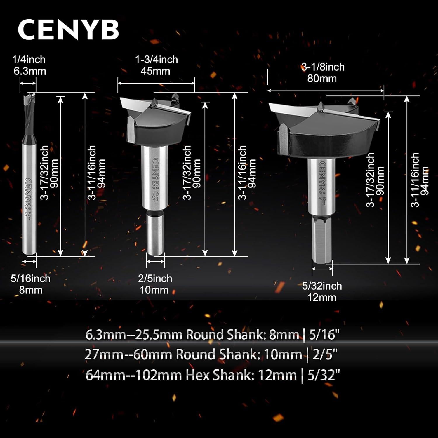 Broca Forstner 6.3mm CENYB Carburo YG8 para Madera y Plástico
