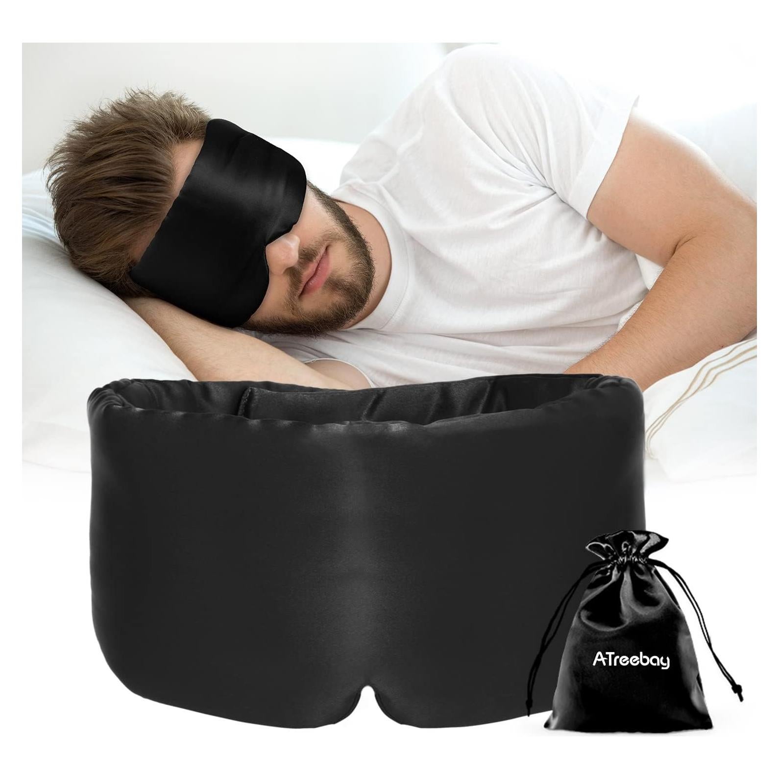 Máscara de Sueño de Seda ATreebag Ajustable Grande Negra