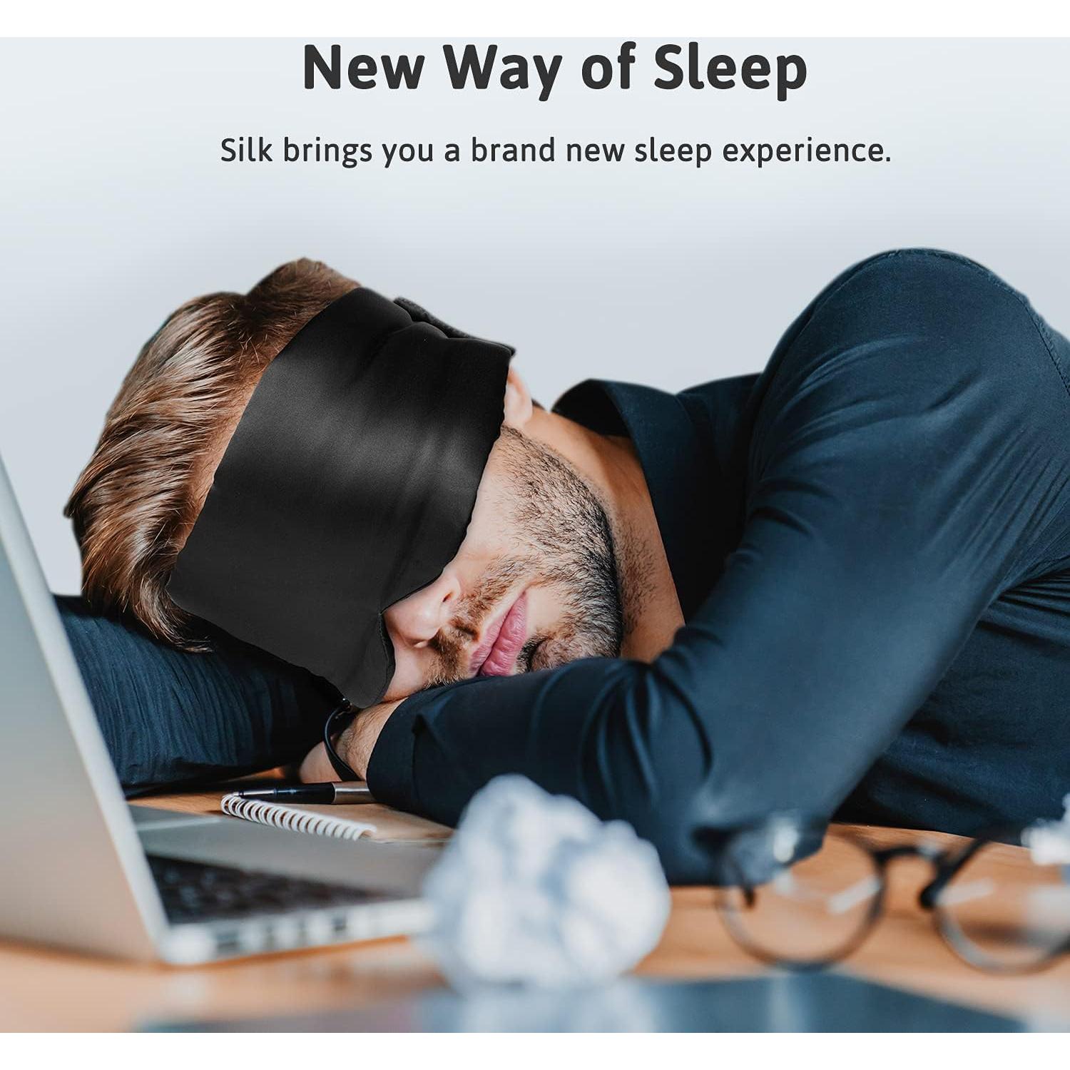 Máscara de Sueño de Seda ATreebag Ajustable Grande Negra