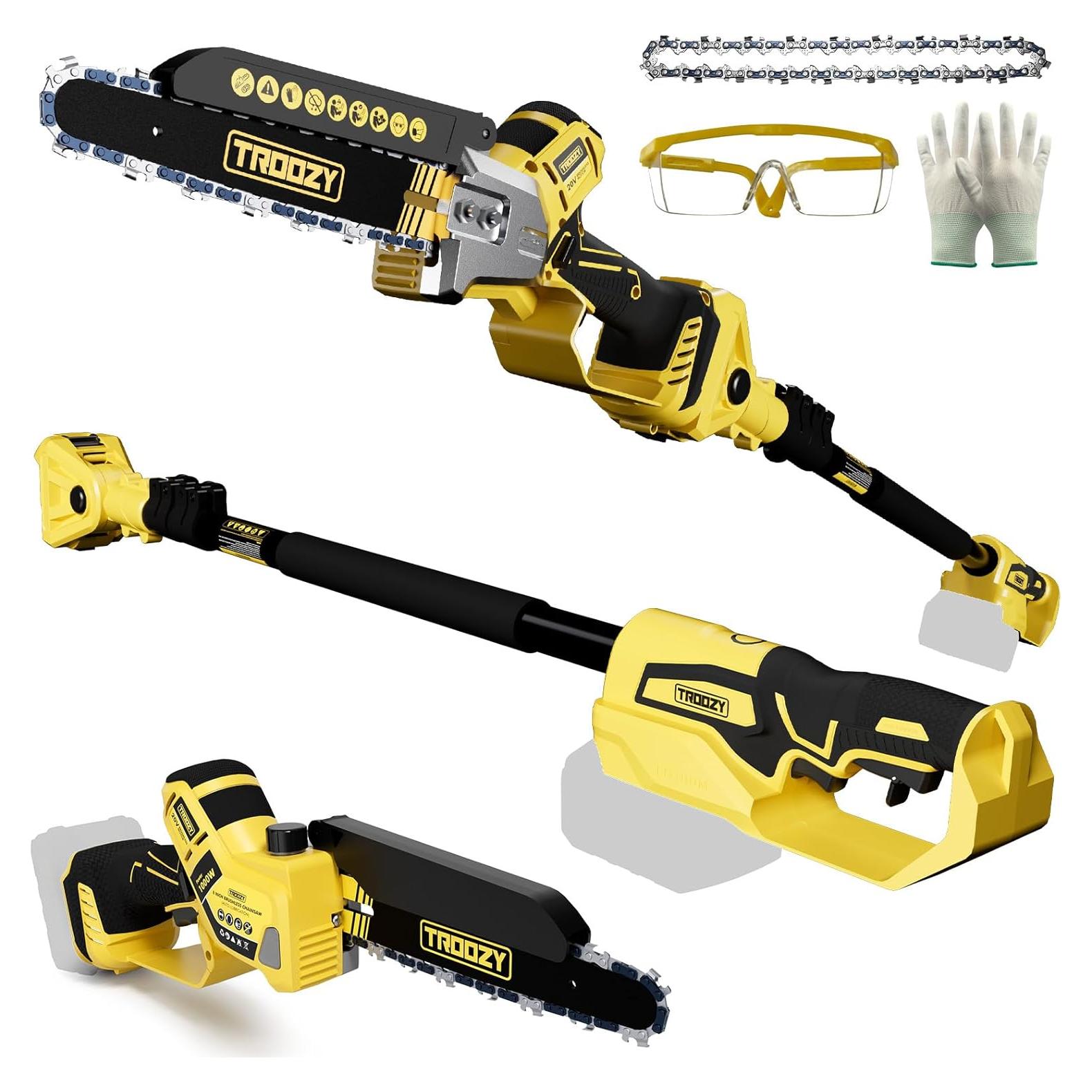 Cordless Pole Saw, 8-INCH 2-IN-1 Chainsaw, Electric Tree Trimmer with 9FT Telescopic Pole, 180°Angle for Tree Branches Pruning & Wood Cutting,Compatible with Makita Battery (no battery)