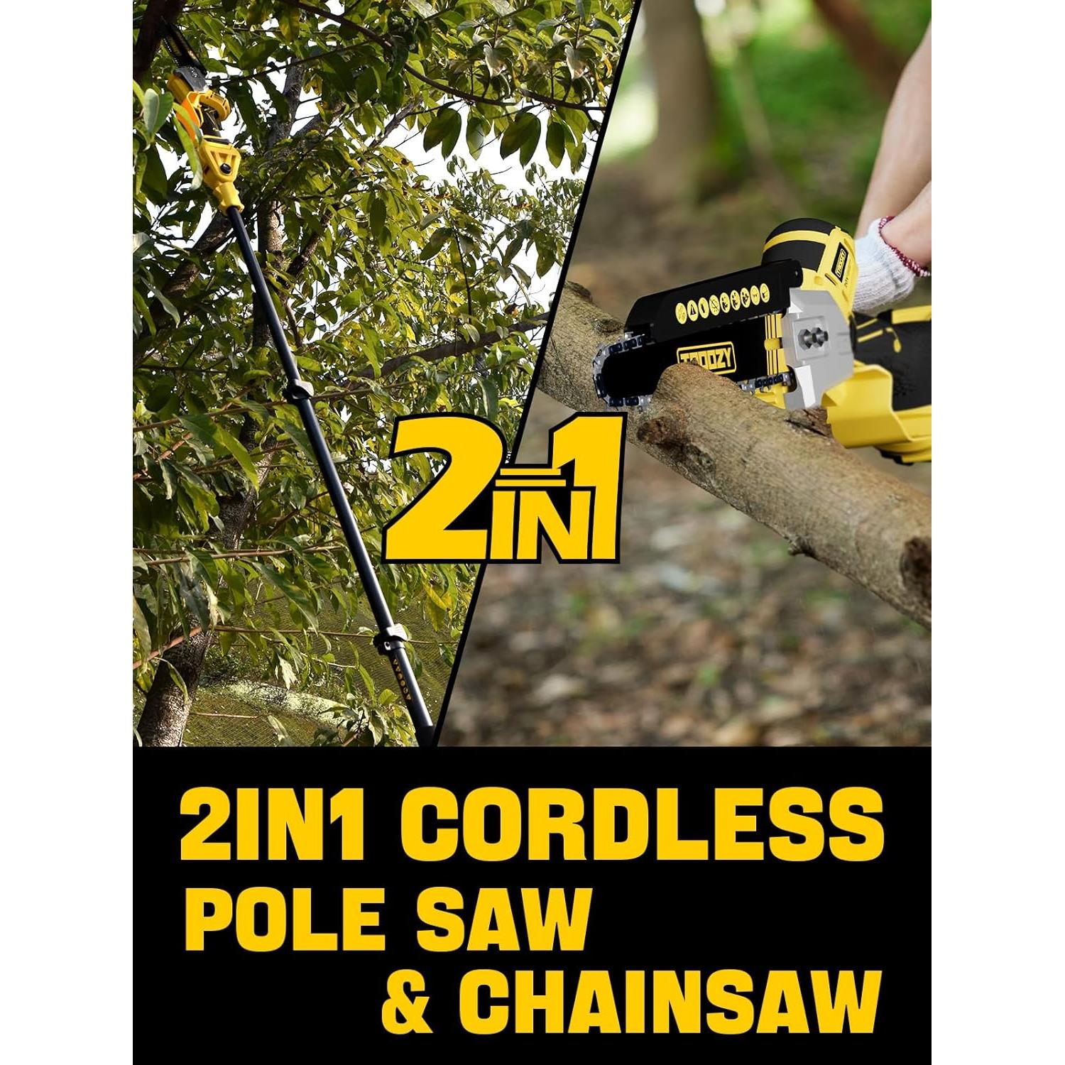 Cordless Pole Saw, 8-INCH 2-IN-1 Chainsaw, Electric Tree Trimmer with 9FT Telescopic Pole, 180°Angle for Tree Branches Pruning & Wood Cutting,Compatible with Makita Battery (no battery)