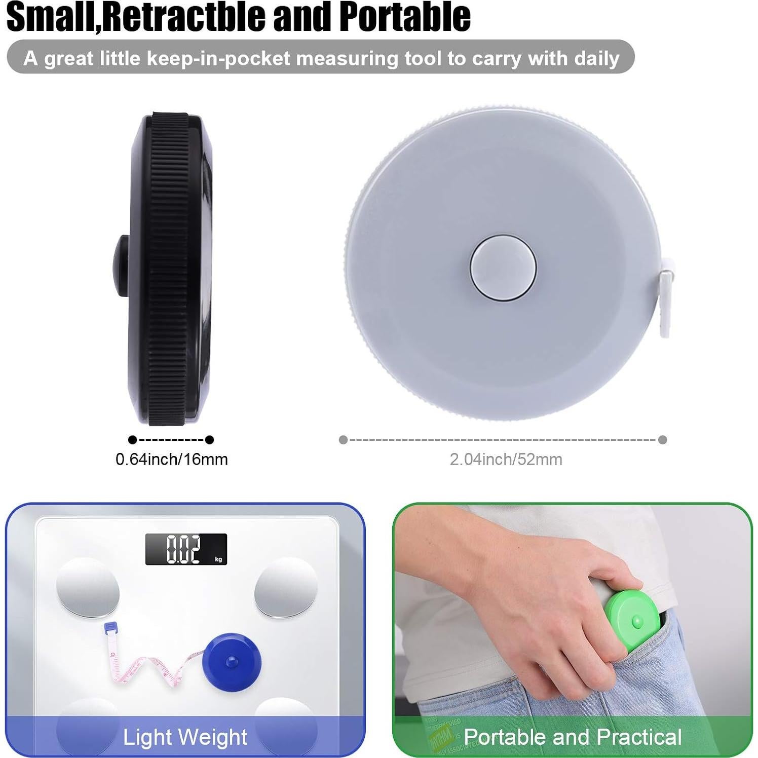 Cinta Métrica Retráctil BUSHIBU 1.5m Doble Cara 10 Colores