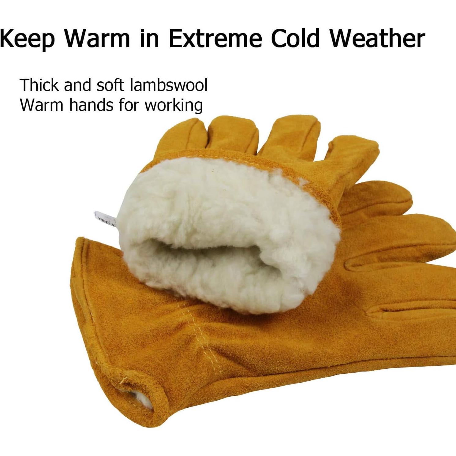 Guantes de Trabajo OZERO Invierno Cuero Térmico Oro X-Grande