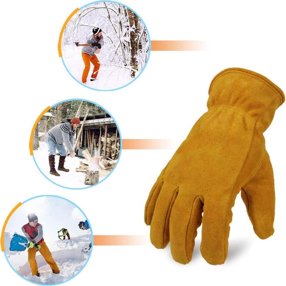 Guantes de Trabajo OZERO Invierno Cuero Térmico Oro X-Grande