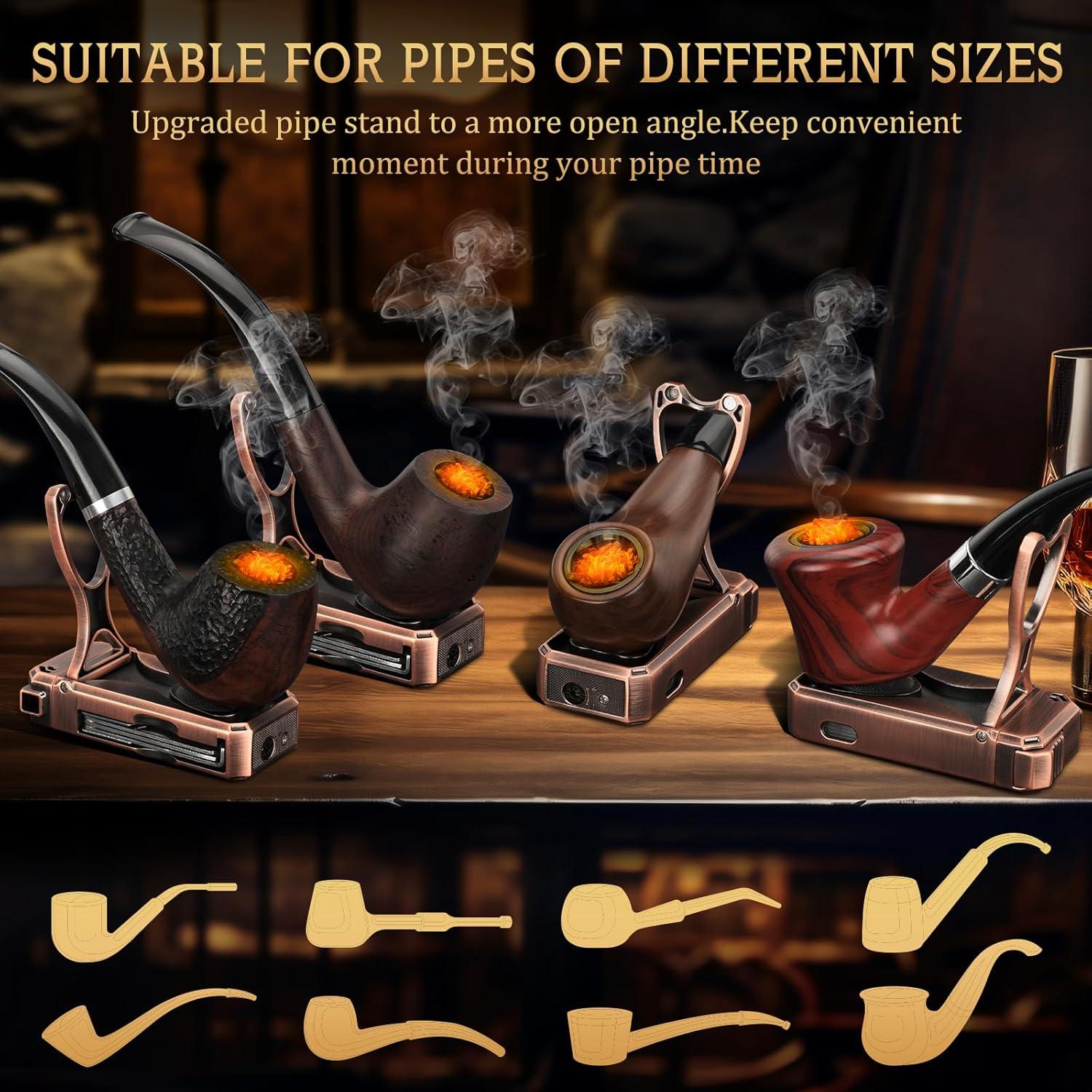 Pipe Lighter, Built-in Stand, 3 in 1 Cleaner Tools, Refillable Butane, Gas Window with Angled Soft Flame, Pipe Gift Butane not Included