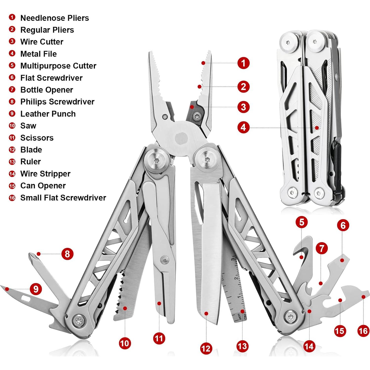 Multiherramienta de bolsillo FLYHOMES 16 en 1 Acero Inoxidable
