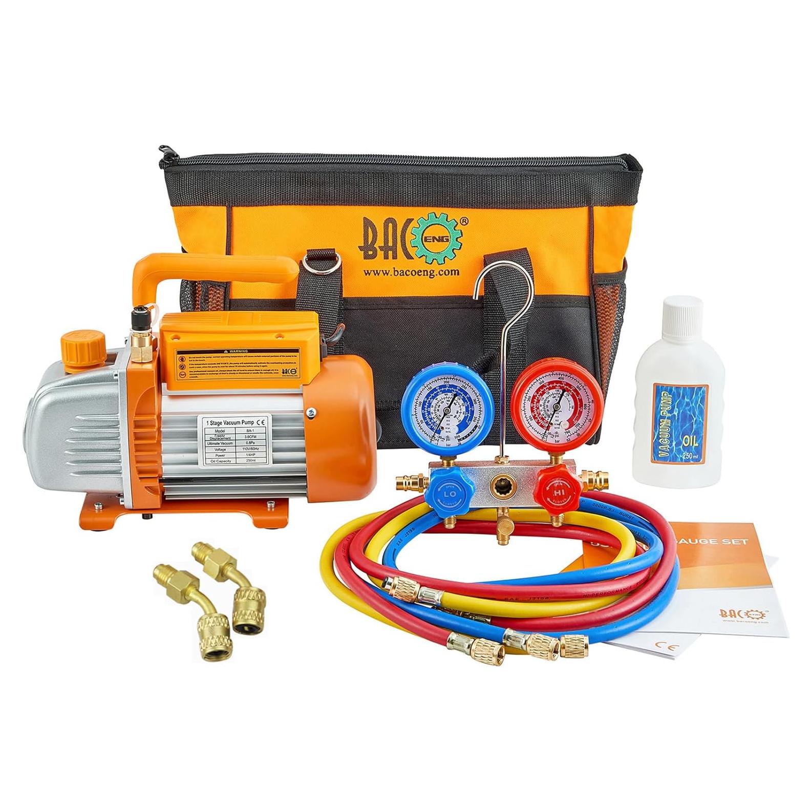 BACOENG Bomba de Vacío 3.6CFM Kit Manómetro R22 R32 R410A