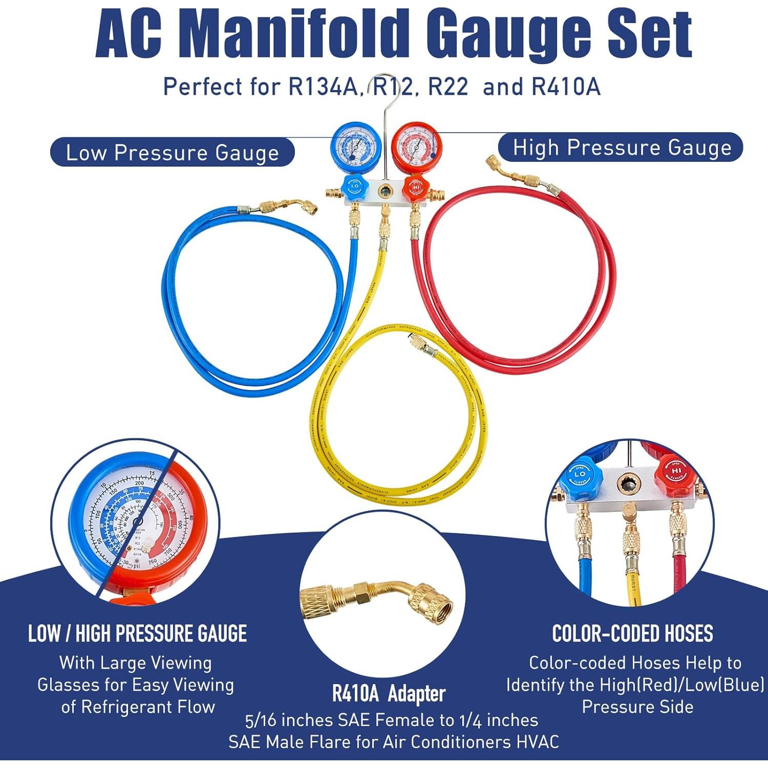 BACOENG Bomba de Vacío 3.6CFM Kit Manómetro R22 R32 R410A
