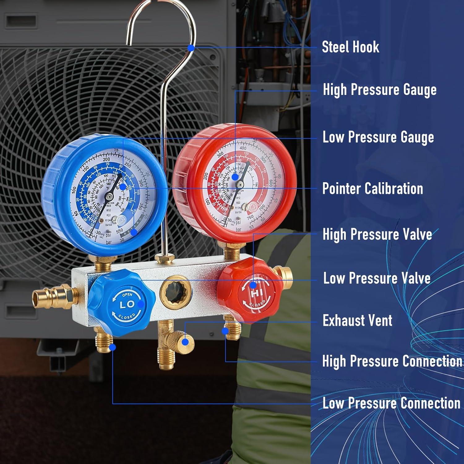 BACOENG Bomba de Vacío 3.6CFM Kit Manómetro R22 R32 R410A