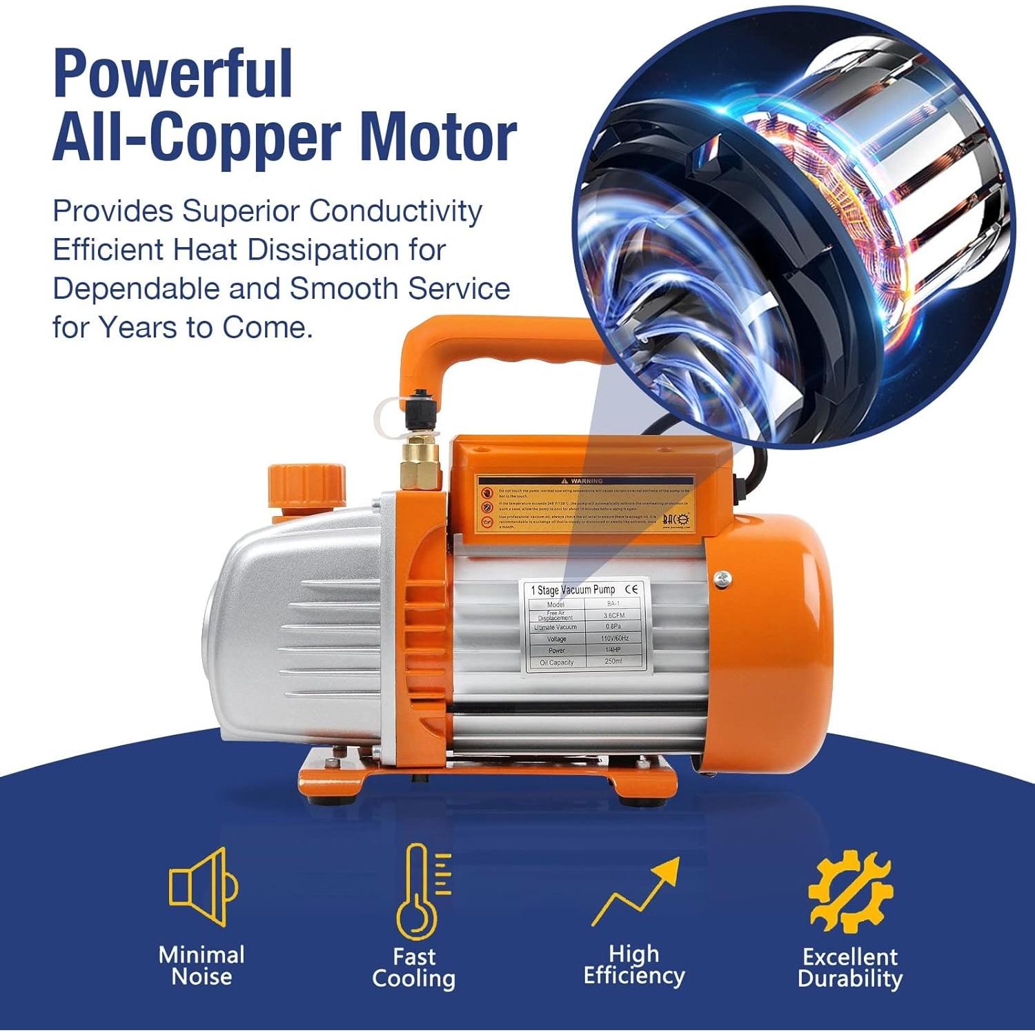 BACOENG Bomba de Vacío 3.6CFM Kit Manómetro R22 R32 R410A