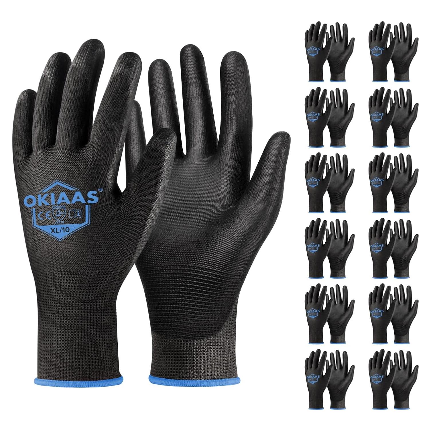 Guantes de Trabajo OKIAAS Ultra Delgados 12 Pares Negro XL