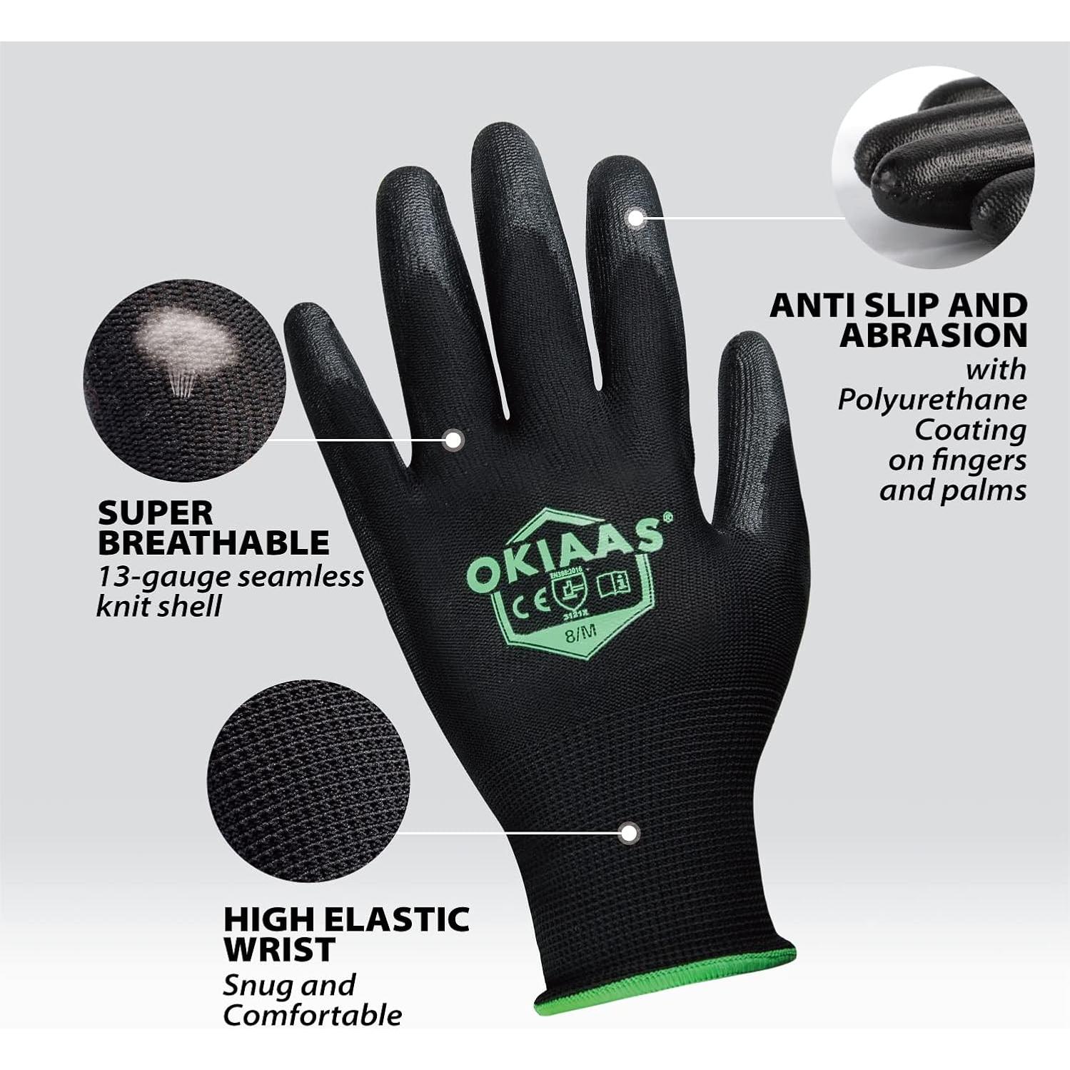 Guantes de Trabajo OKIAAS Ultra Delgados 12 Pares Negro XL