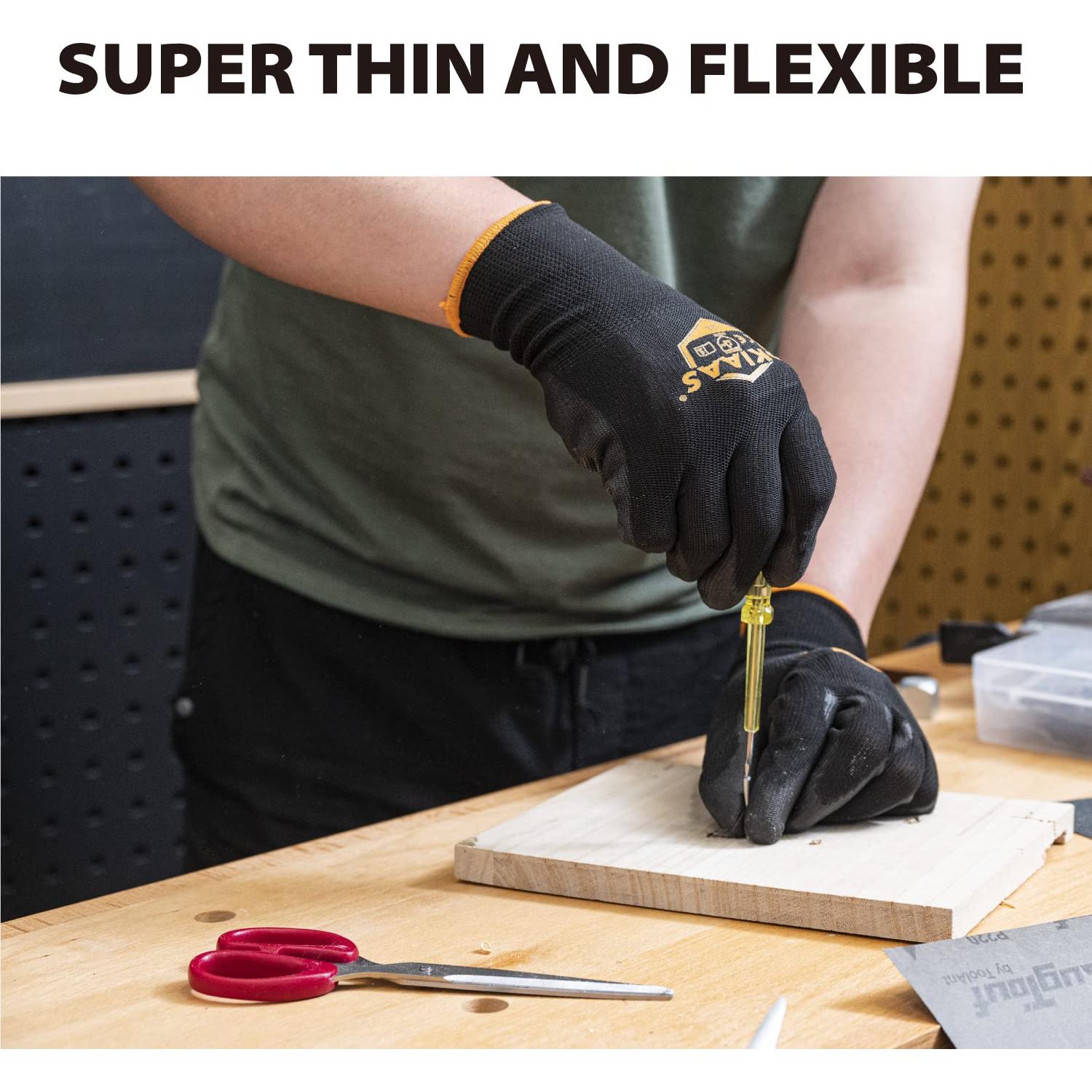 Guantes de Trabajo OKIAAS Ultra Delgados 12 Pares Negro XL