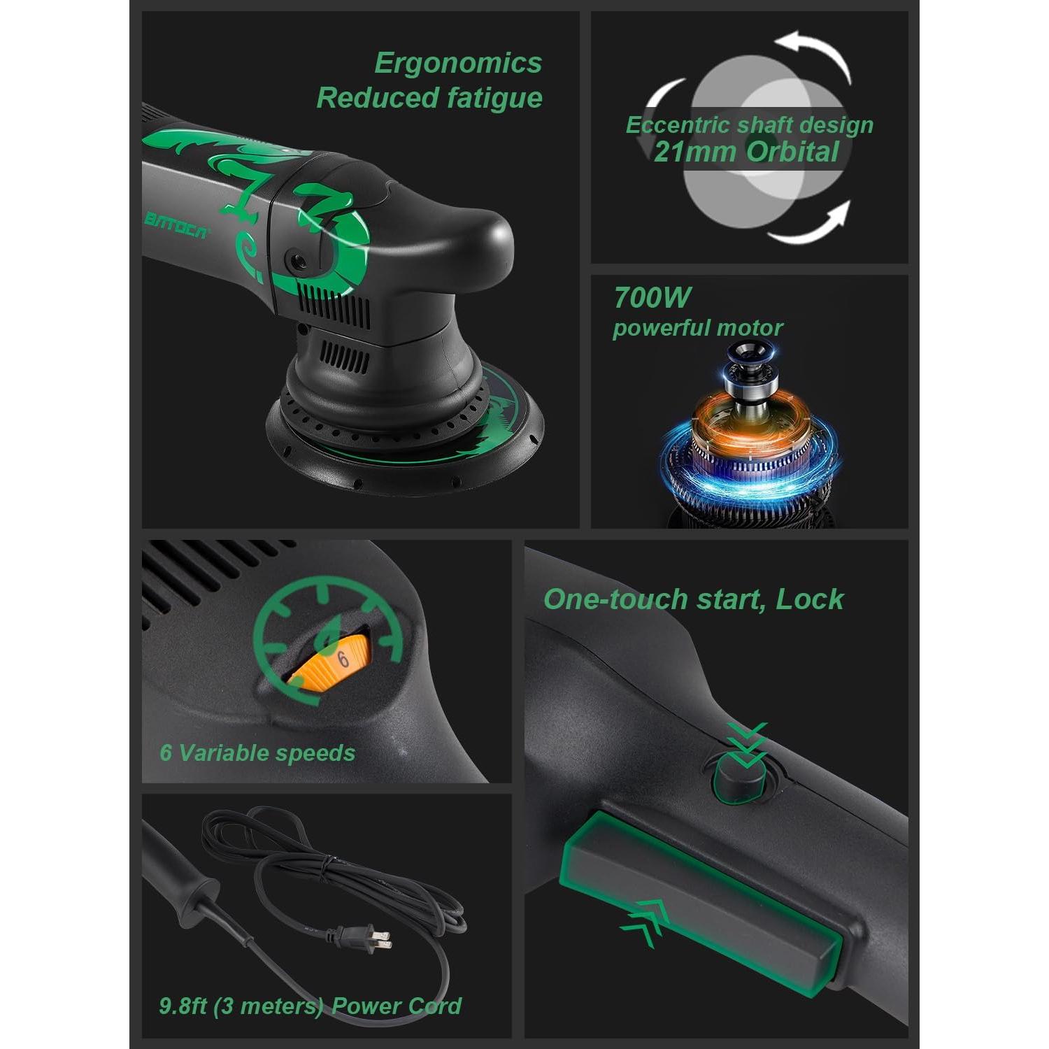 BATOCA Dual Action Polisher, Auto Buffers and Polishers, DA Buffer for Car Detailing, 6 Inches and 700w Random Orbital ,6 Variable Speed with Polishing Pads for Waxing,Buffing,Sanding,Polishing