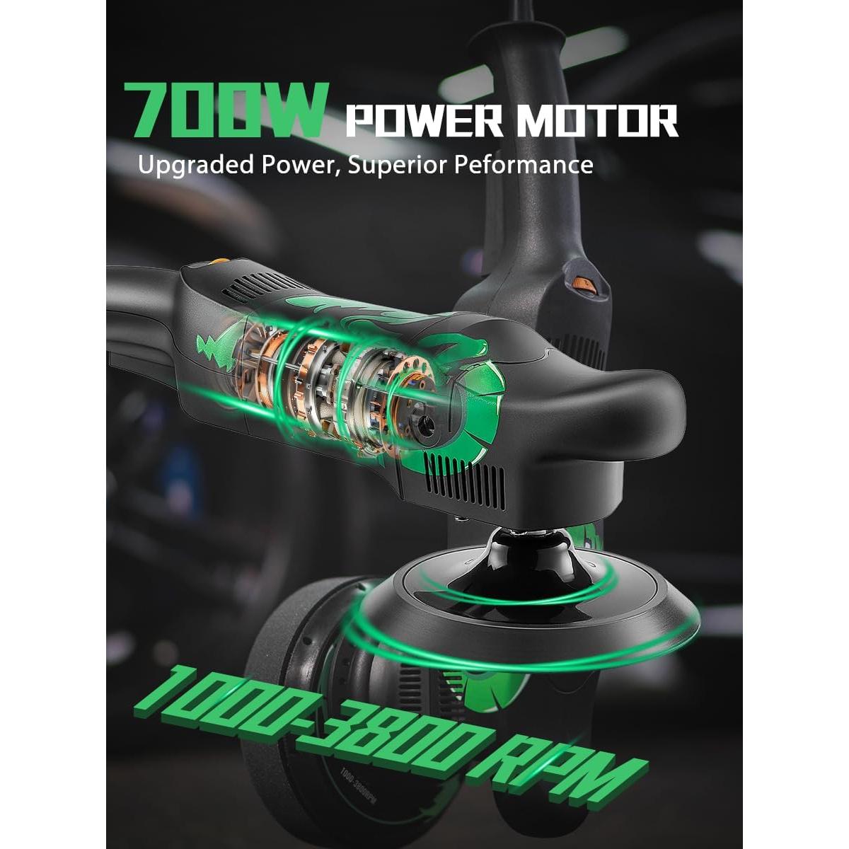 BATOCA Dual Action Polisher, Auto Buffers and Polishers, DA Buffer for Car Detailing, 6 Inches and 700w Random Orbital ,6 Variable Speed with Polishing Pads for Waxing,Buffing,Sanding,Polishing