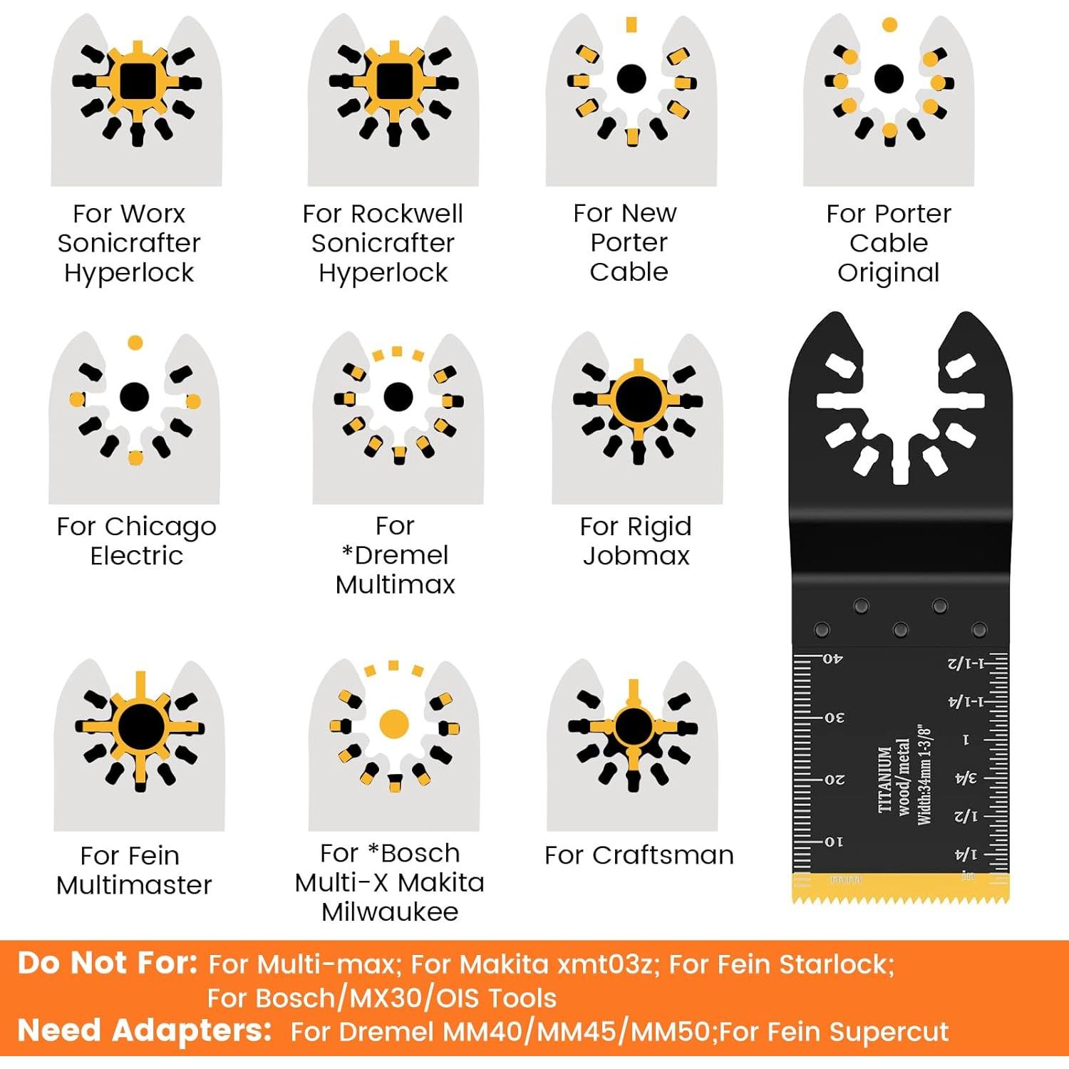 Kit de Cuchillas Oscilantes JTWEB 30PCS Titanio para Madera y Metal
