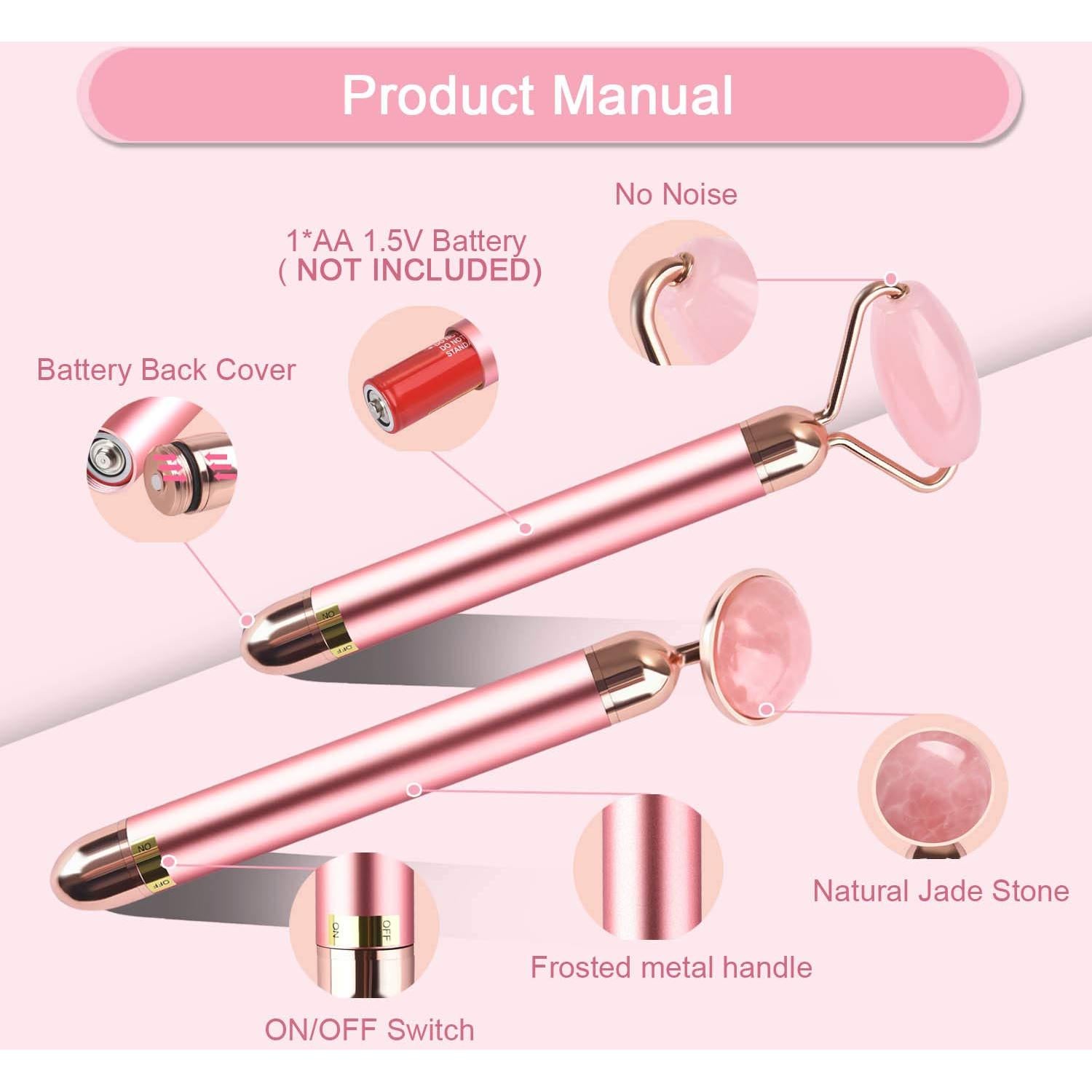 Upgrade 2 in 1 Vibrating Jade Facial Massager Roller, Electric Rose Quartz Eye Face Roller to Press Skin Cream Oil for Anti-Aging Reducing Wrinkles and Glowing Youthful Skin Tone