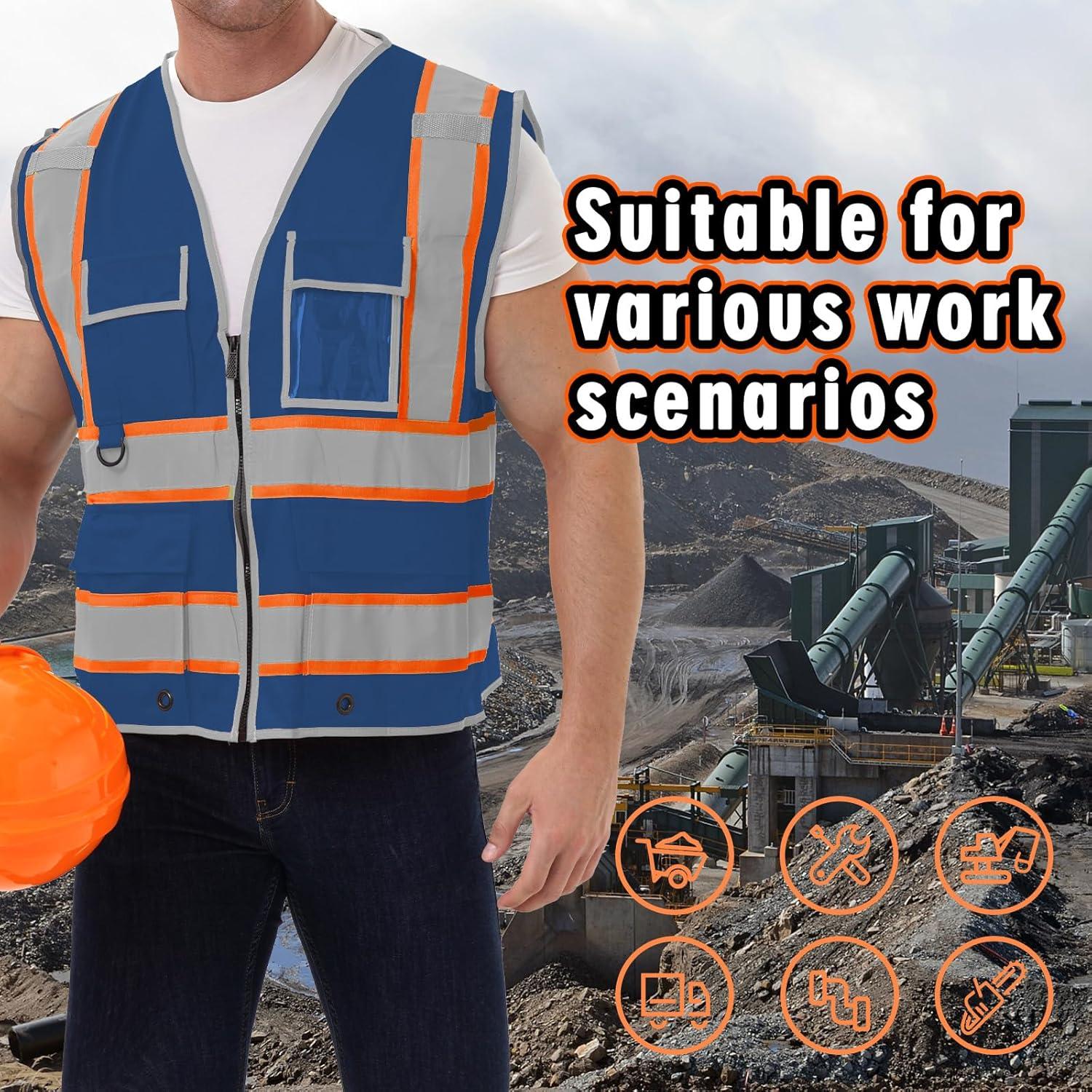 Chaleco de Seguridad Reflectante V104 con 9 Bolsillos Azul
