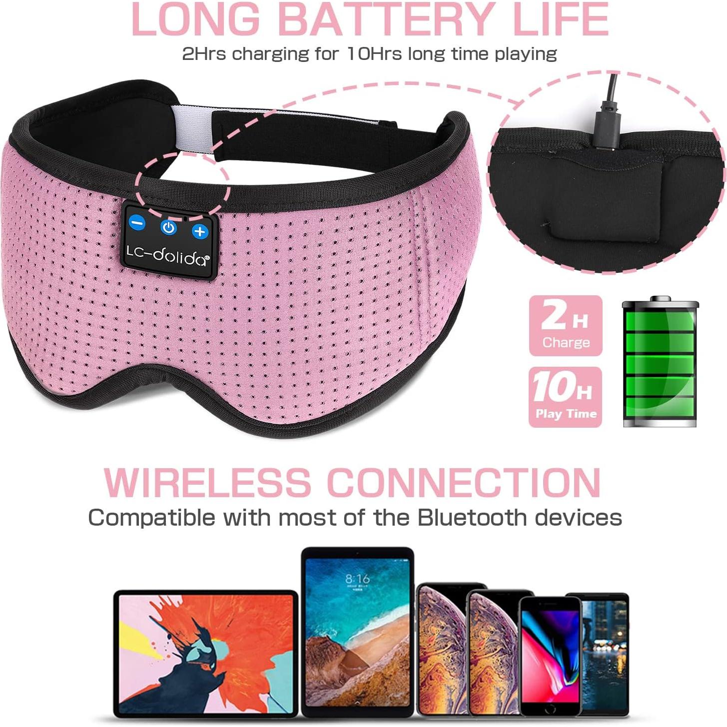 Máscara para dormir Bluetooth LC-dolida con auriculares 3D Rosa