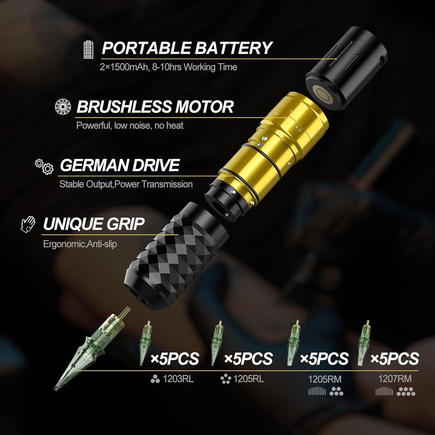 Kit de Tatuaje Inalámbrico Solong E75 con 2 Baterías 6500Rpm