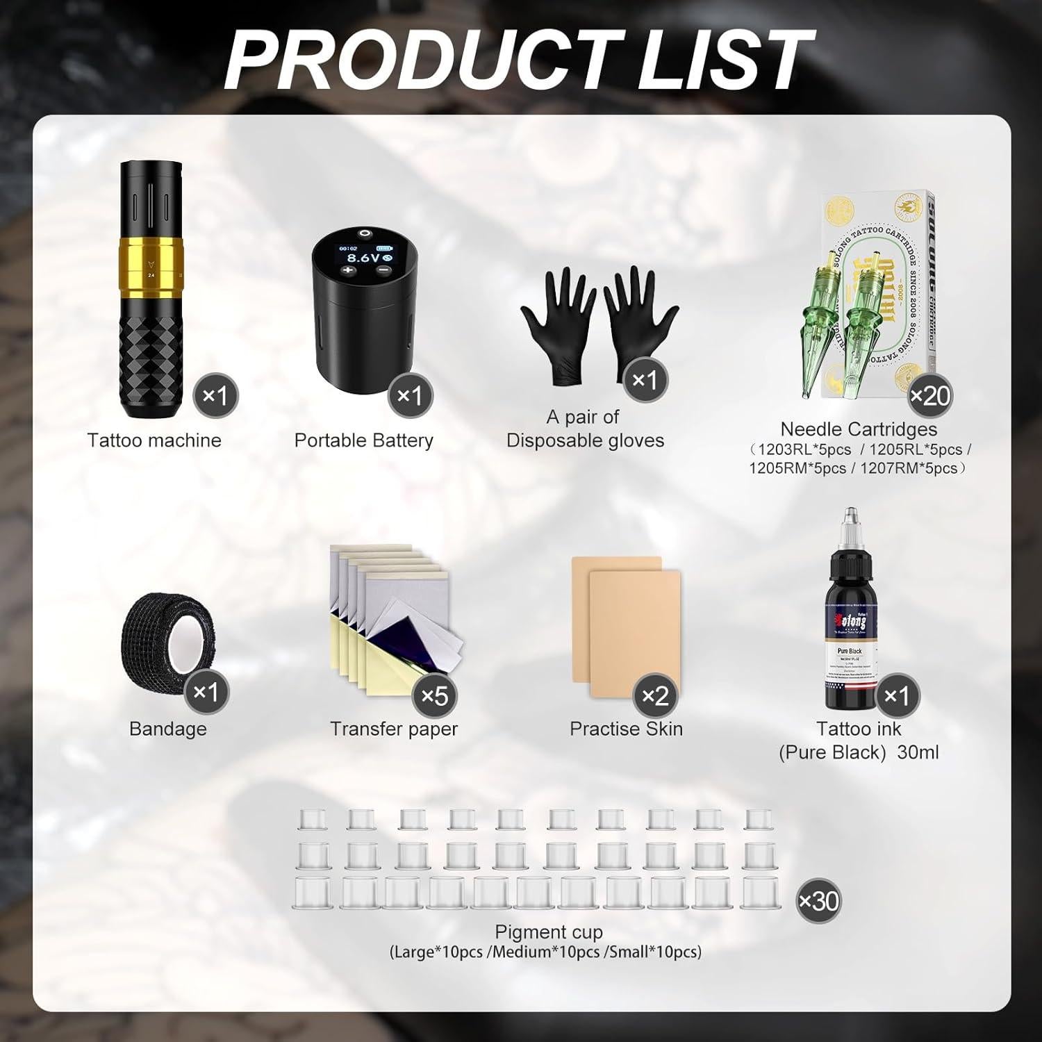 Kit de Tatuaje Inalámbrico Solong E75 con 2 Baterías 6500Rpm