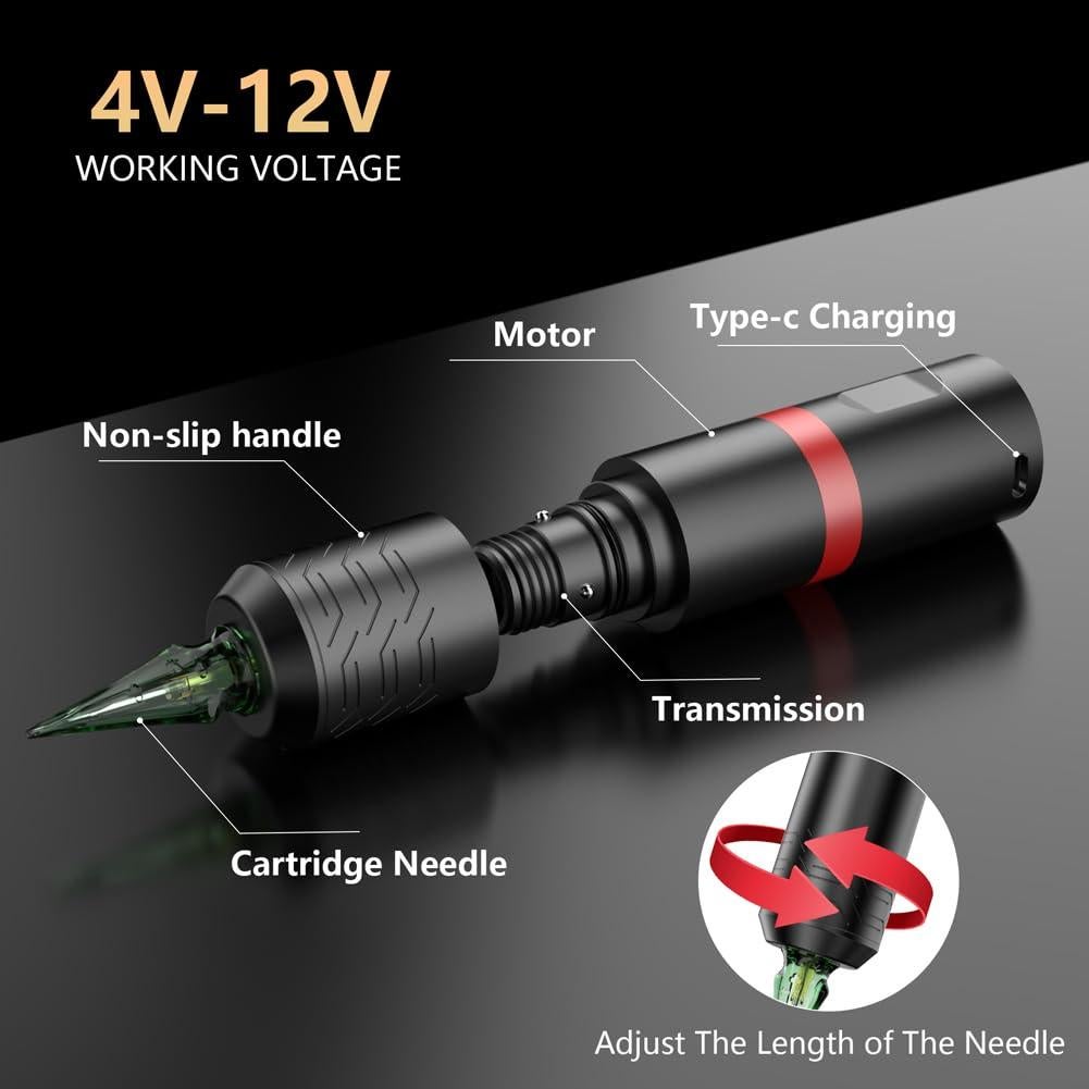 Kit de Tatuaje Inalámbrico Solong con Pantalla OLED y 40 Agujas