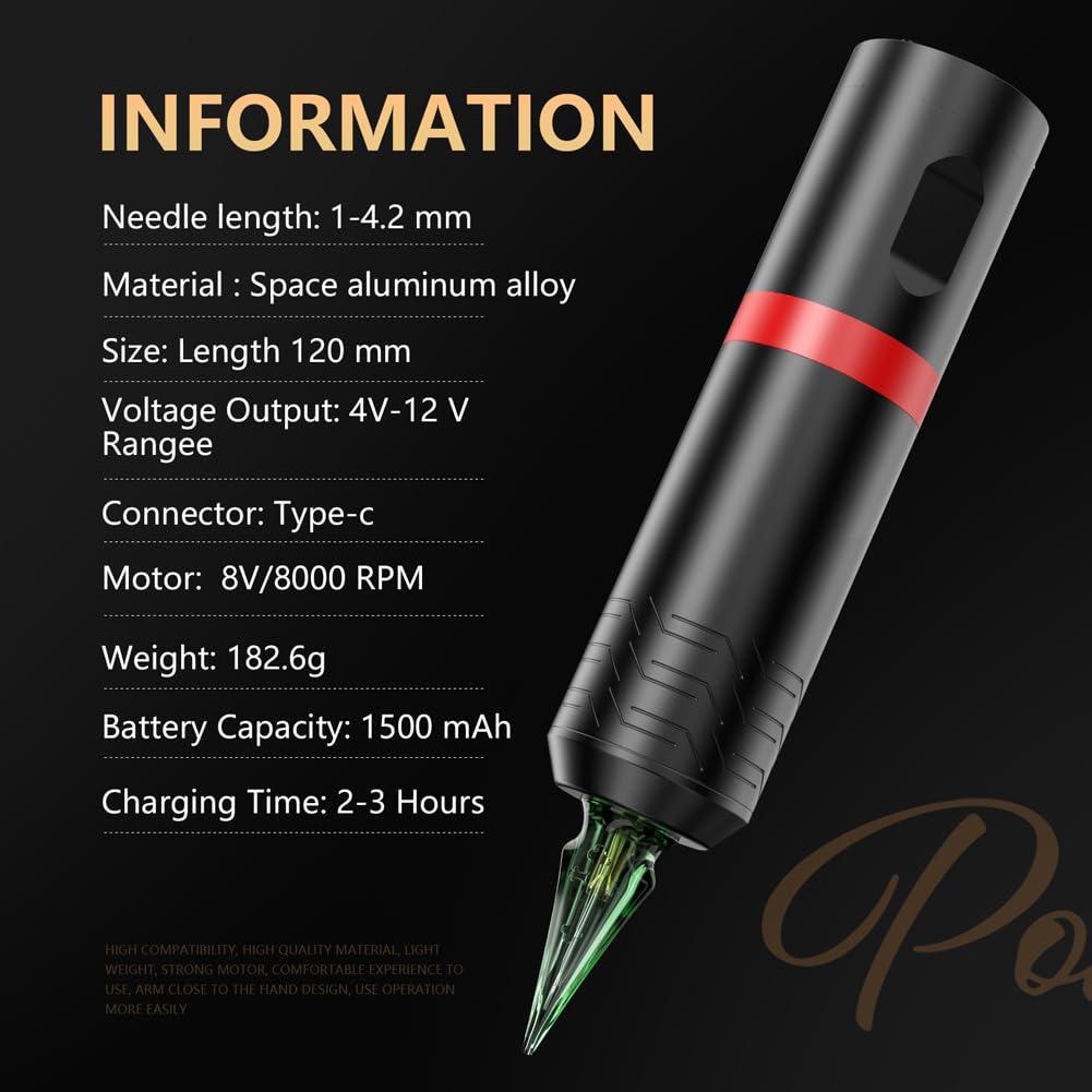 Kit de Tatuaje Inalámbrico Solong con Pantalla OLED y 40 Agujas