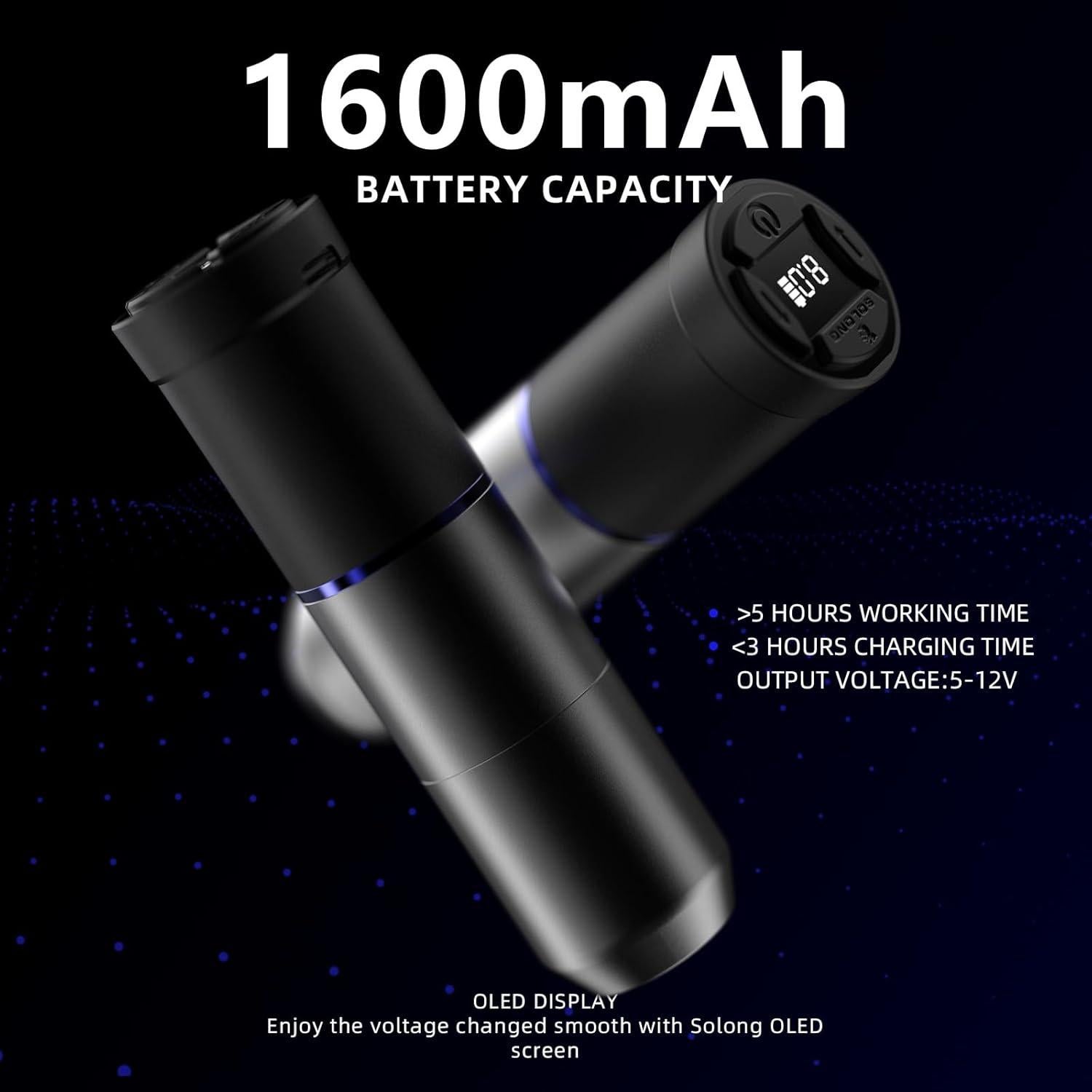 Kit de Tatuaje Inalámbrico Solong E72 con Pantalla LED y 20 Agujas