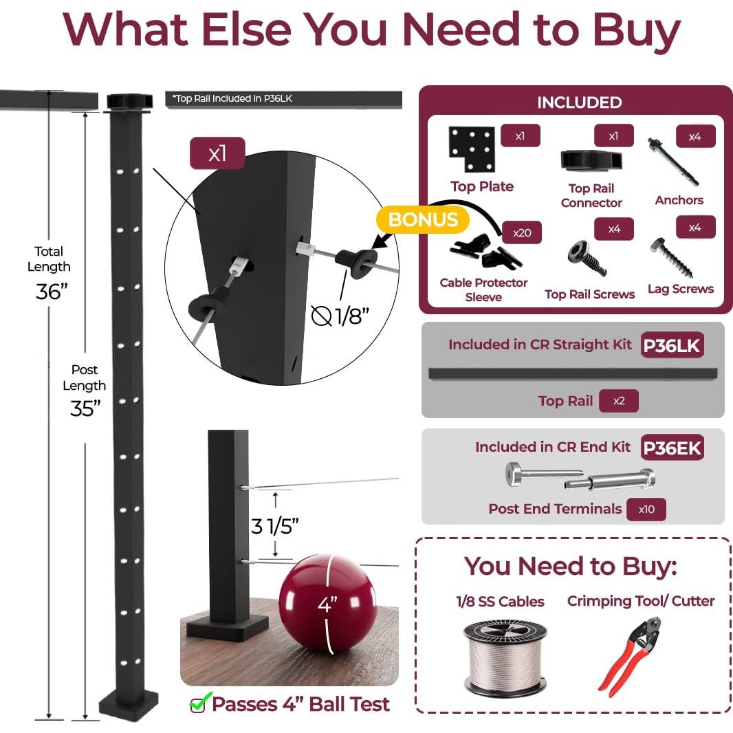 Kit Poste de Esquina 91 cm CR Home para Barandilla de Cable
