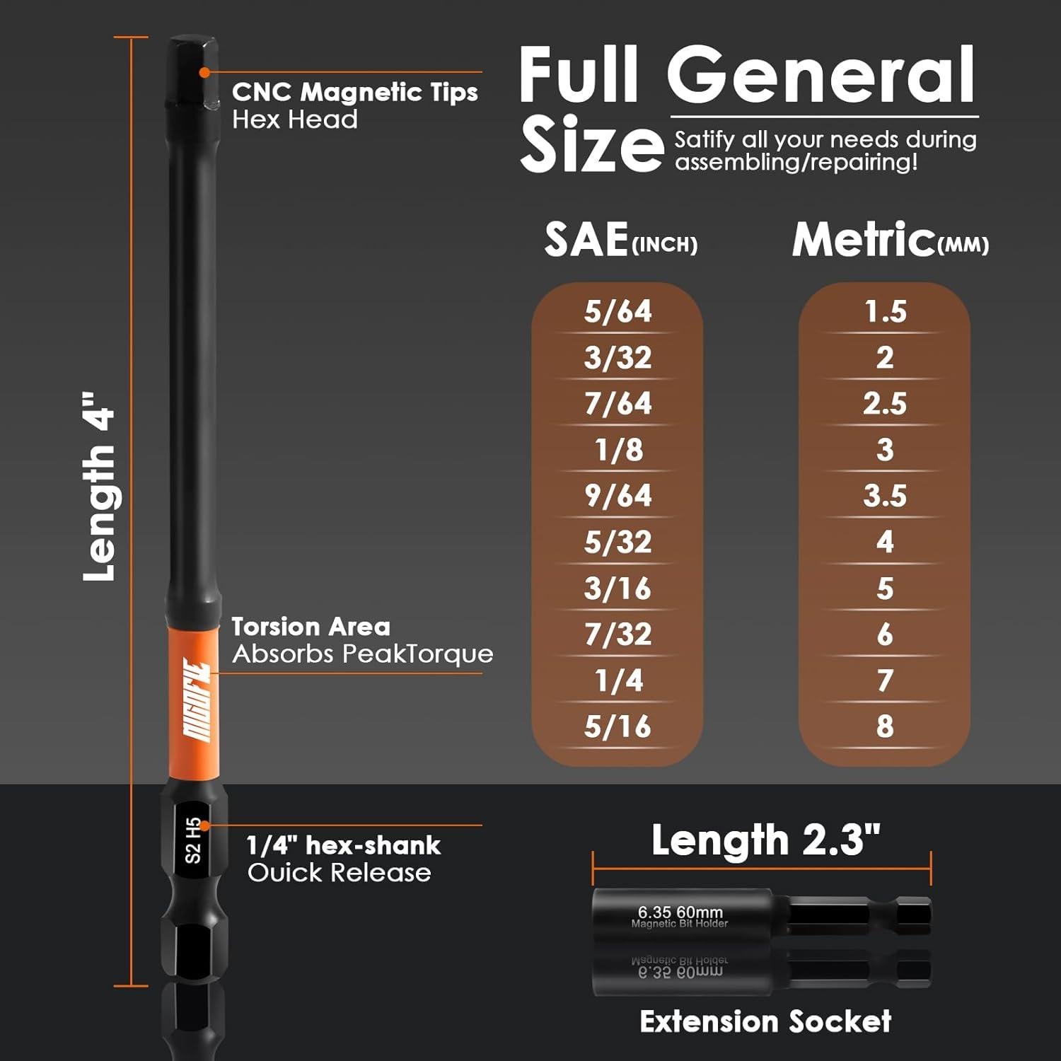 Juego de Puntas Hexagonales Nicofie 20 Piezas Métricas y SAE