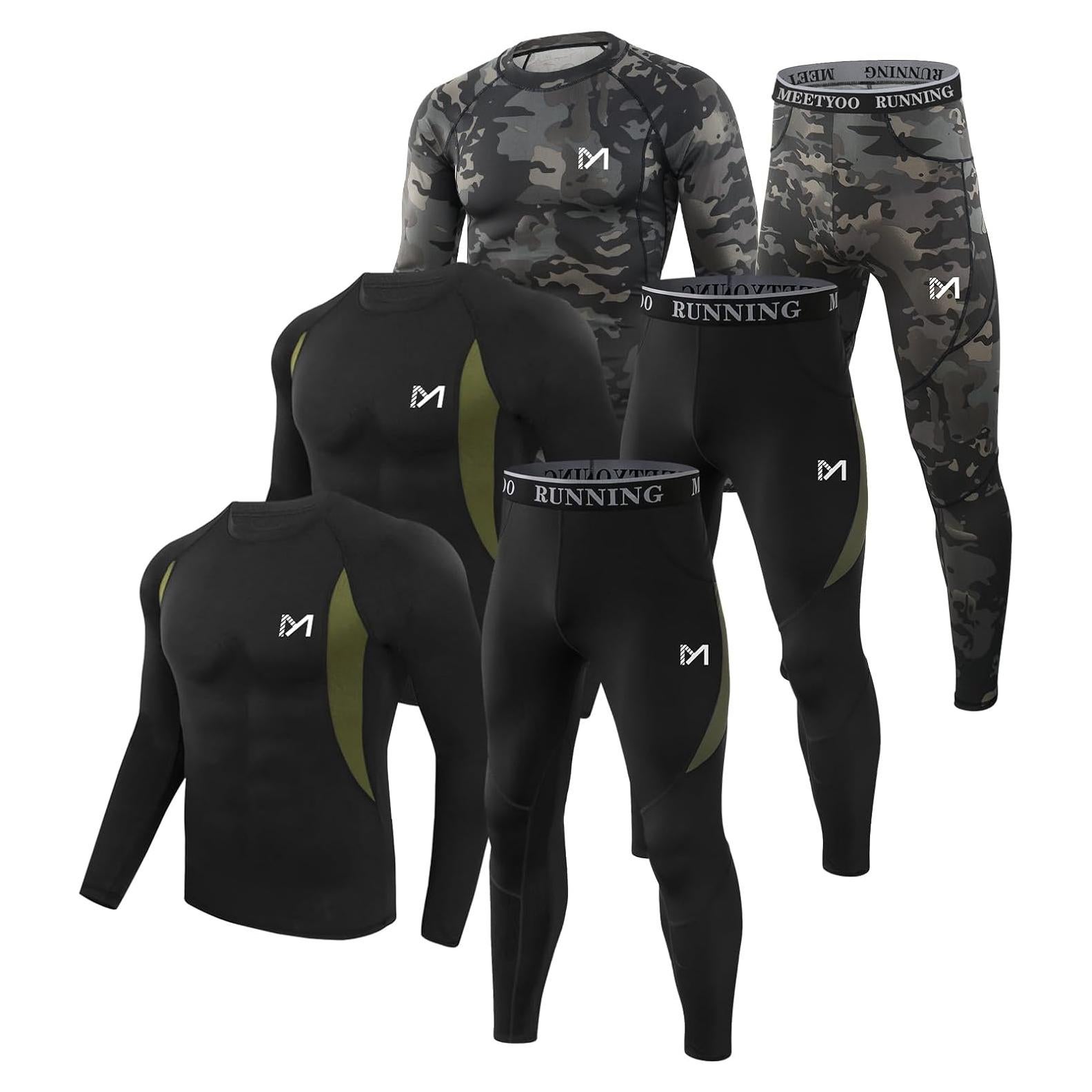Ropa Interior Térmica MEETYOO Conjunto Mediano Negro Camuflaje