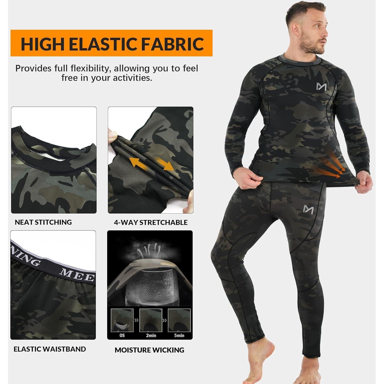 Ropa Interior Térmica MEETYOO Conjunto Mediano Negro Camuflaje