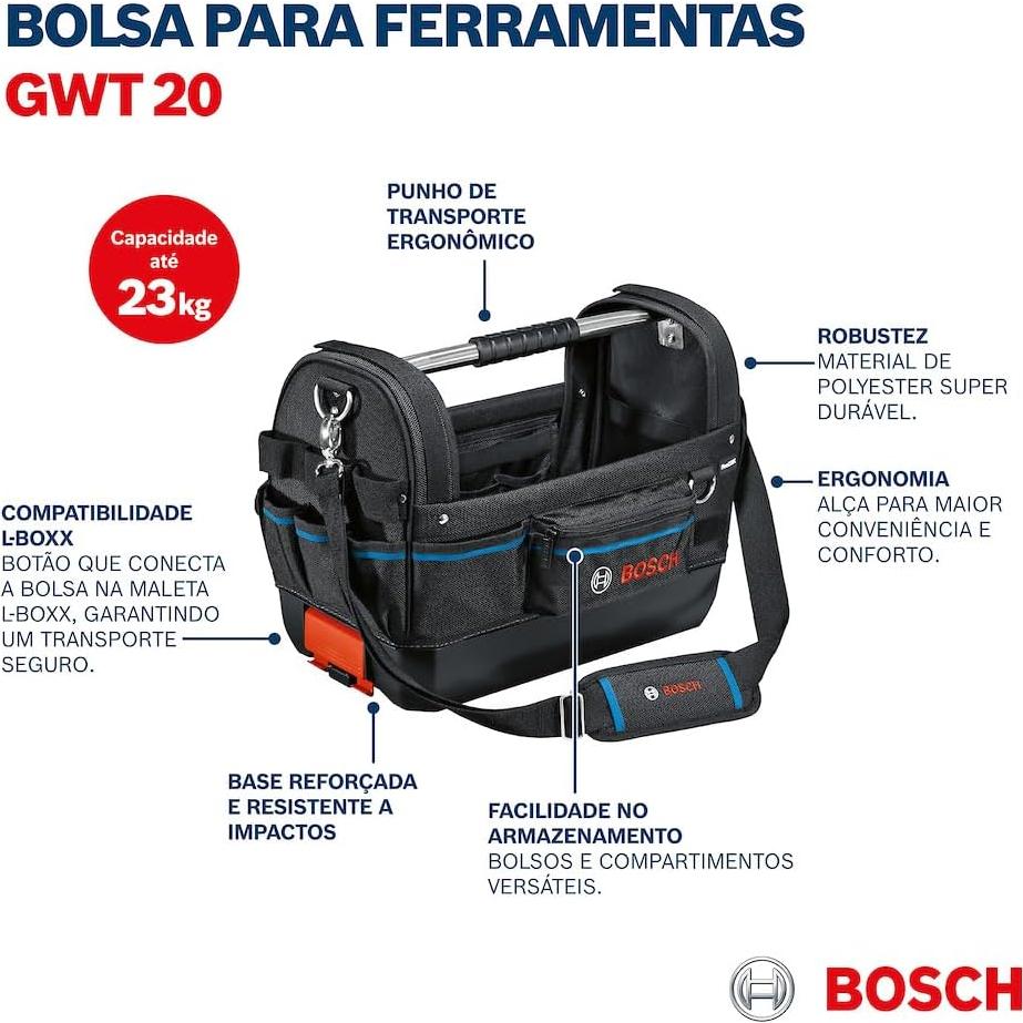 Bolsa de herramientas Bosch Professional GWT 20, Azul, 4 compartimentos