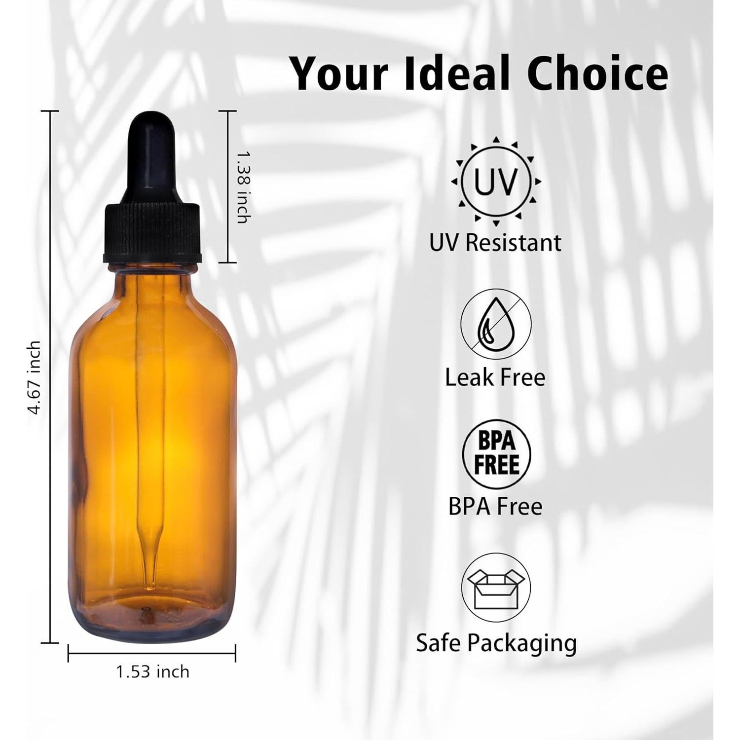 48 Botellas de Vidrio Ámbar 60 ml con Gotero y Accesorios