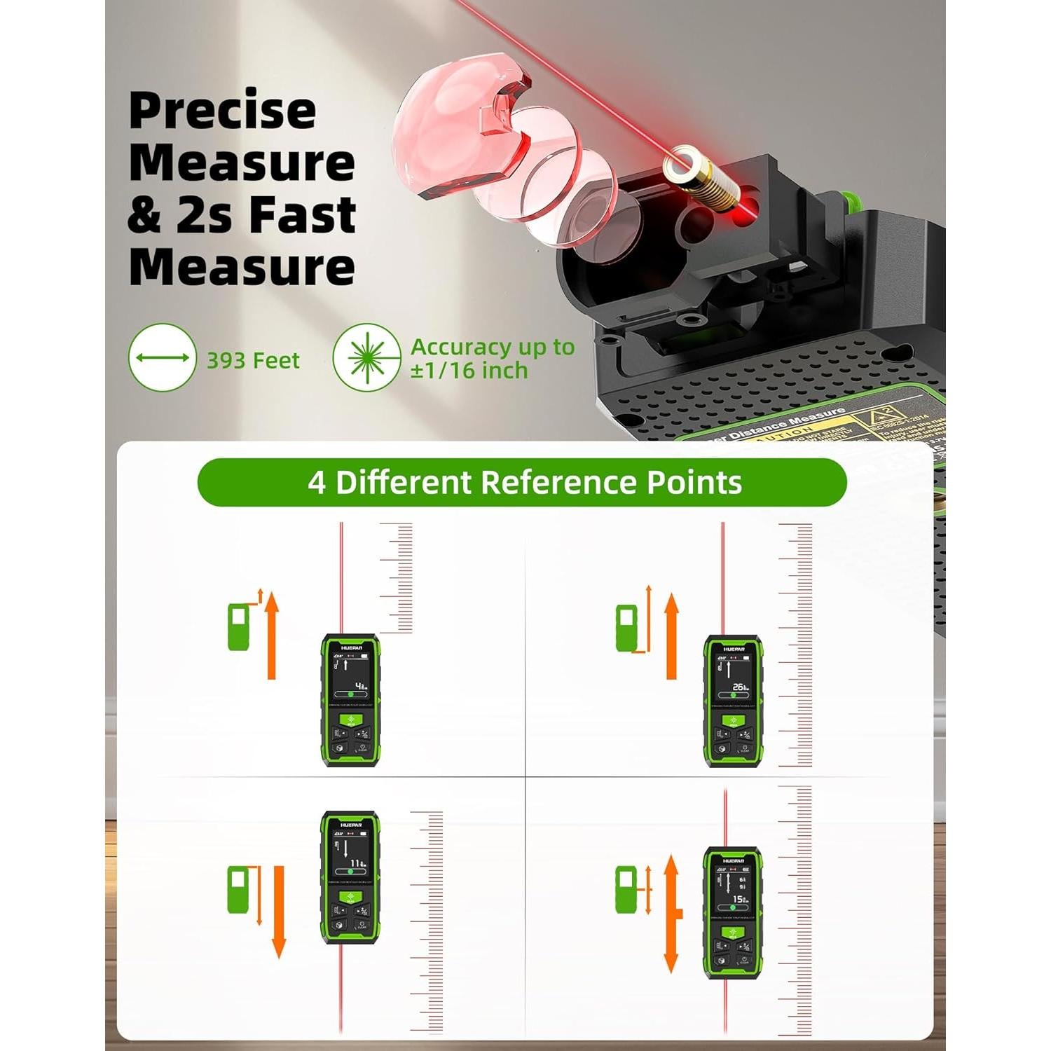 Medidor de Distancia Láser Doble Huepar 120M Recargable