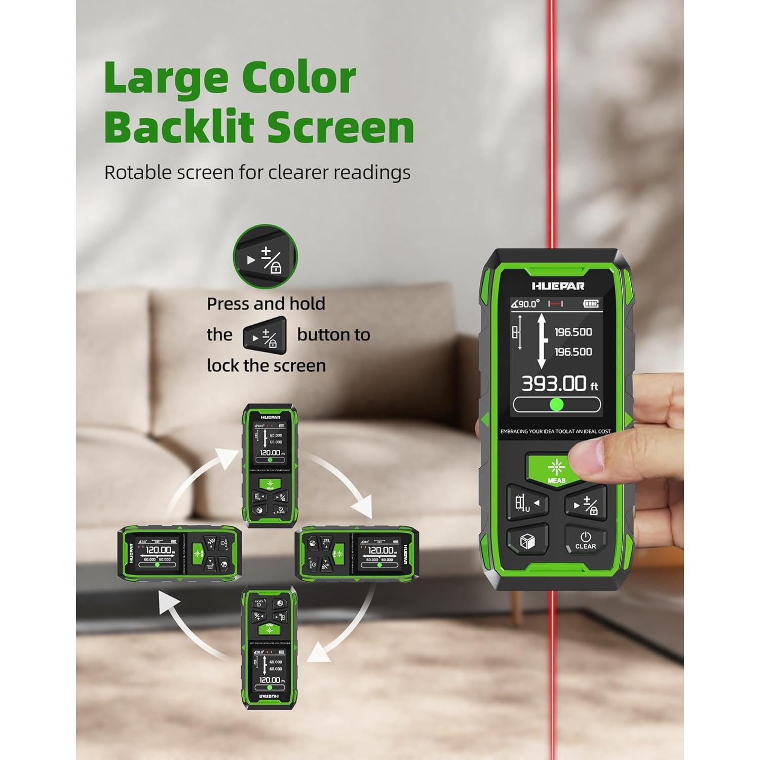 Medidor de Distancia Láser Doble Huepar 120M Recargable